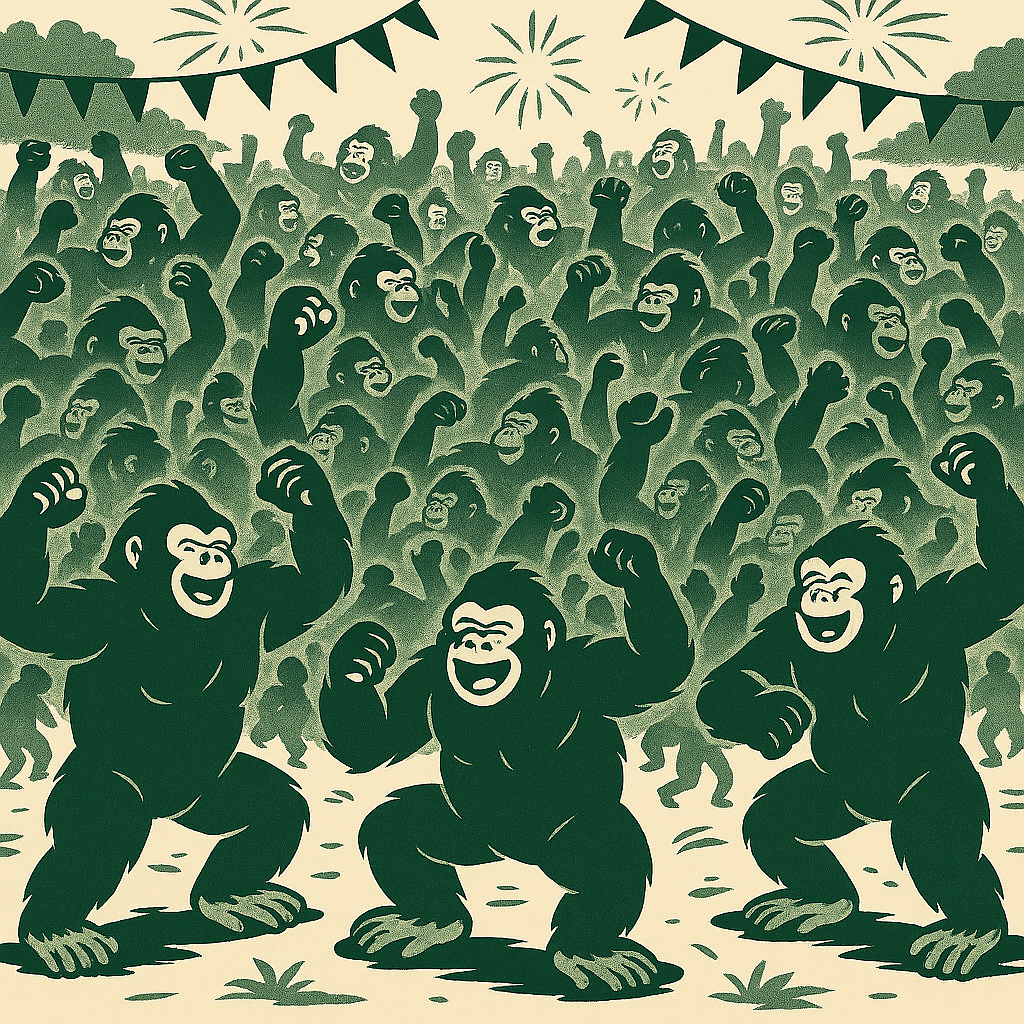geen and yellow comigo collection image of gorillas at a festival,