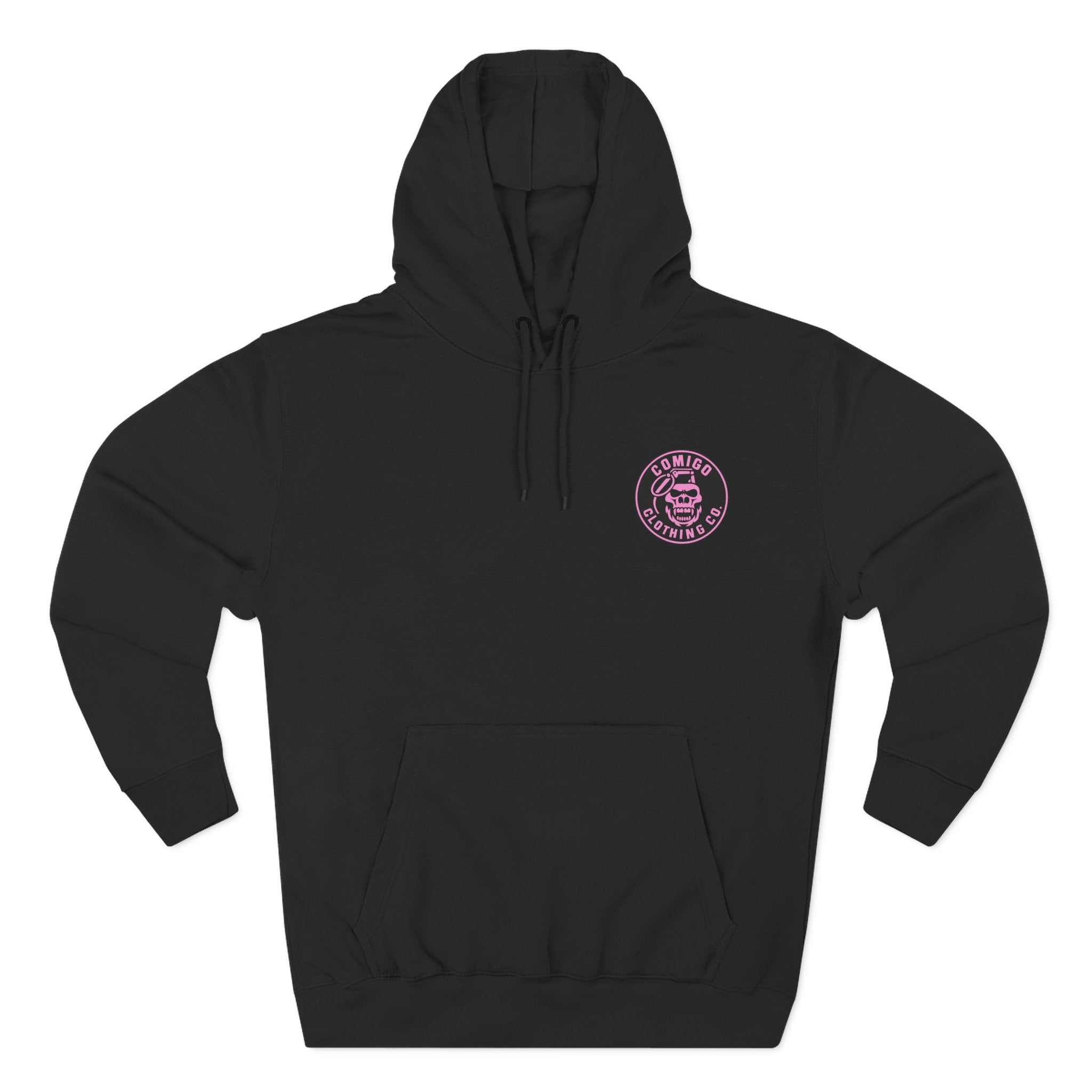 Front view of the COMIGO CLOTHING CO. Lime Lite Rendezvous Hoodie in Black.