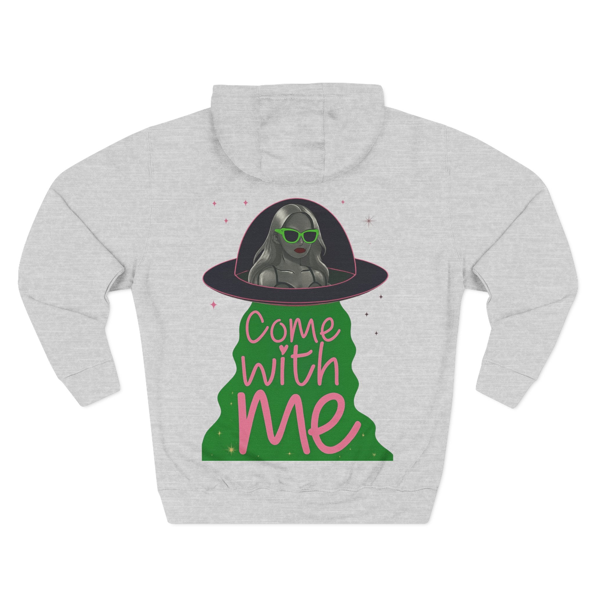 Back view of the COMIGO CLOTHING CO. Lime Lite Rendezvous Hoodie in Heather Grey.