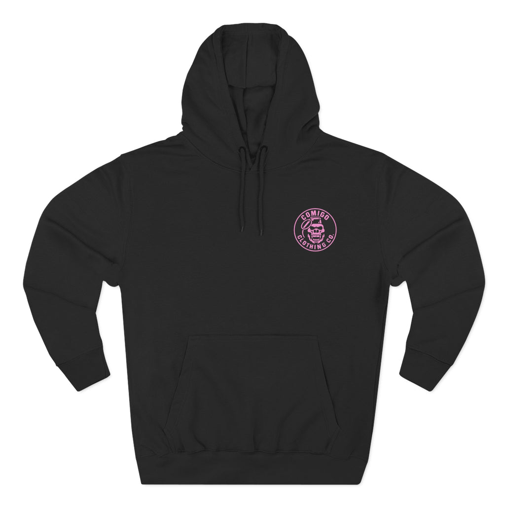 Front view of the COMIGO CLOTHING CO. Lime Lite Rendezvous Hoodie in Black.