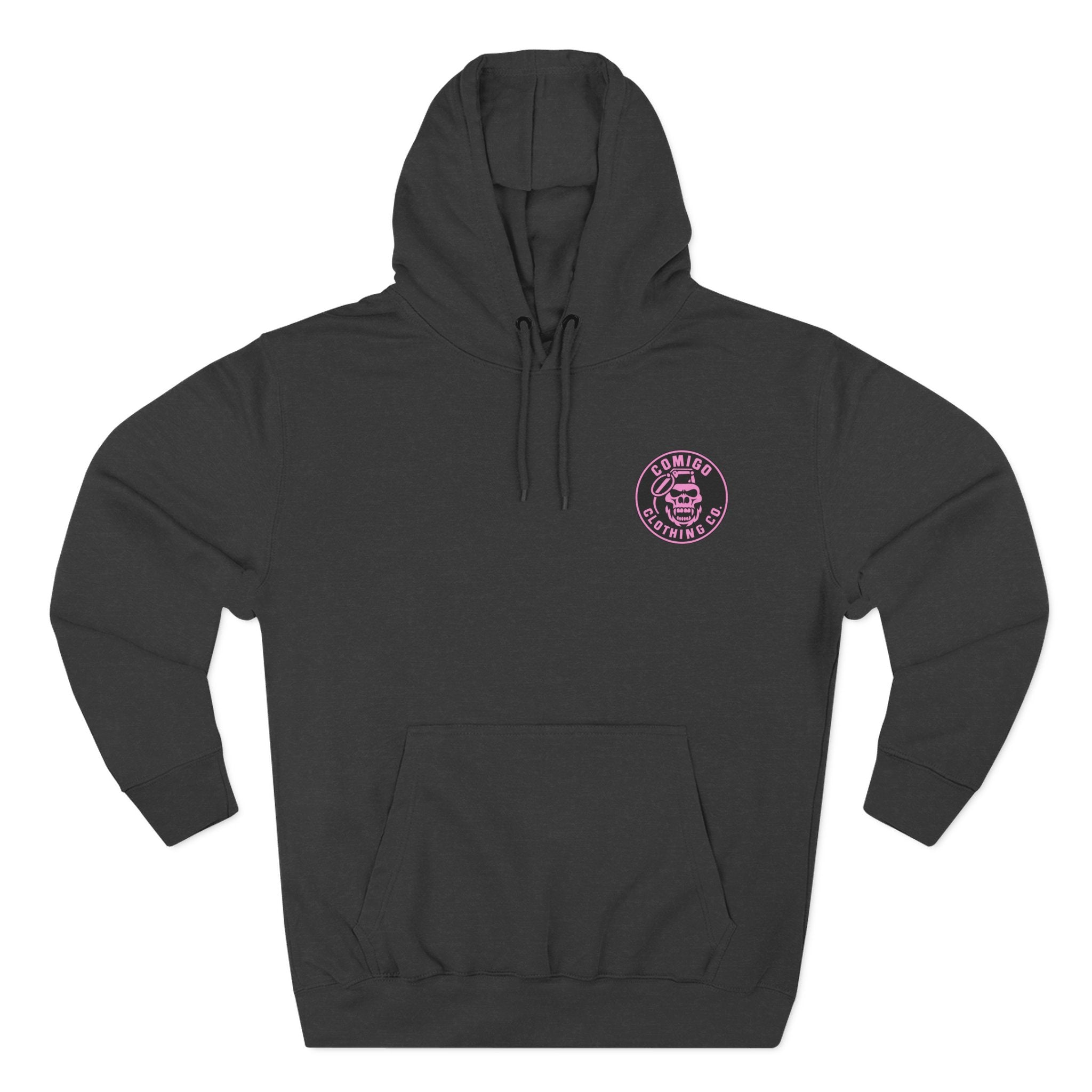 Front view of the COMIGO CLOTHING CO. Lime Lite Rendezvous Hoodie in Charcoal Heather.

