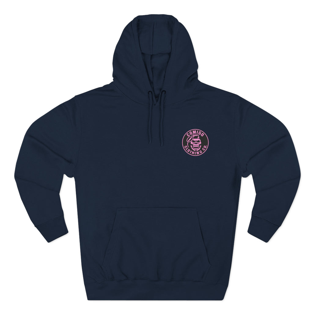 Front view of the COMIGO CLOTHING CO. Lime Lite Rendezvous Hoodie in Navy.