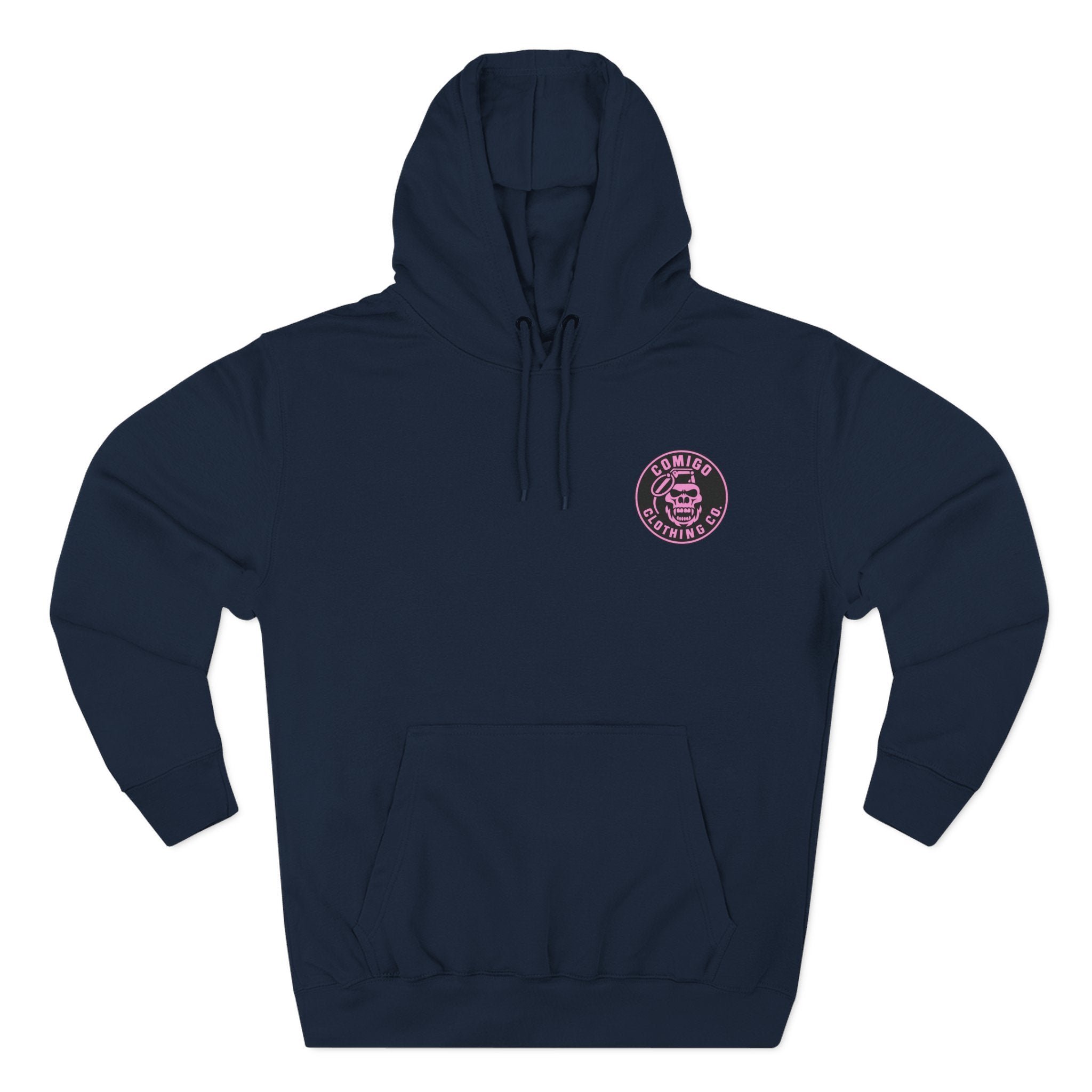 Front view of the COMIGO CLOTHING CO. Lime Lite Rendezvous Hoodie in Navy.