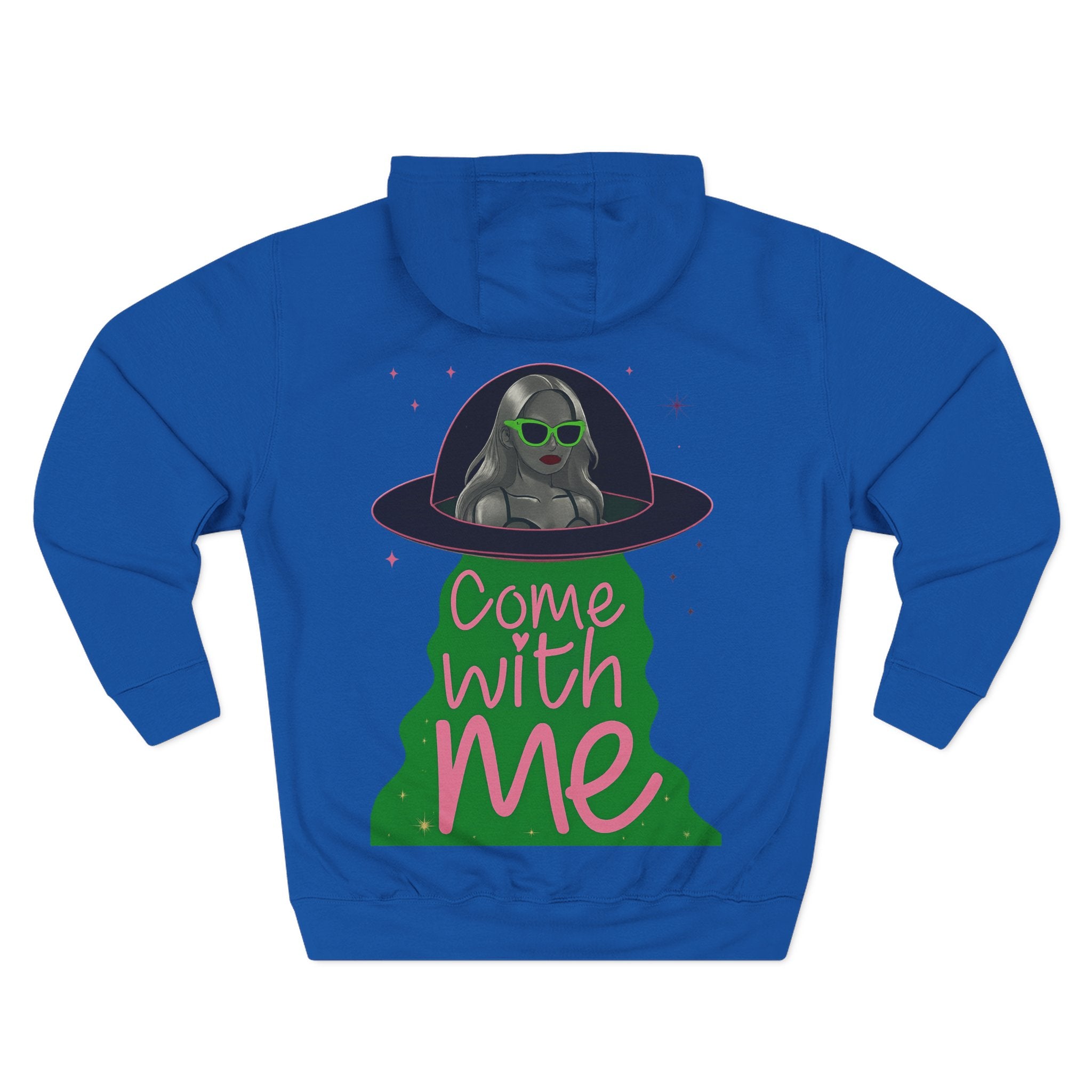 Back view of the COMIGO CLOTHING CO. Lime Lite Rendezvous Hoodie in Royal Blue.








