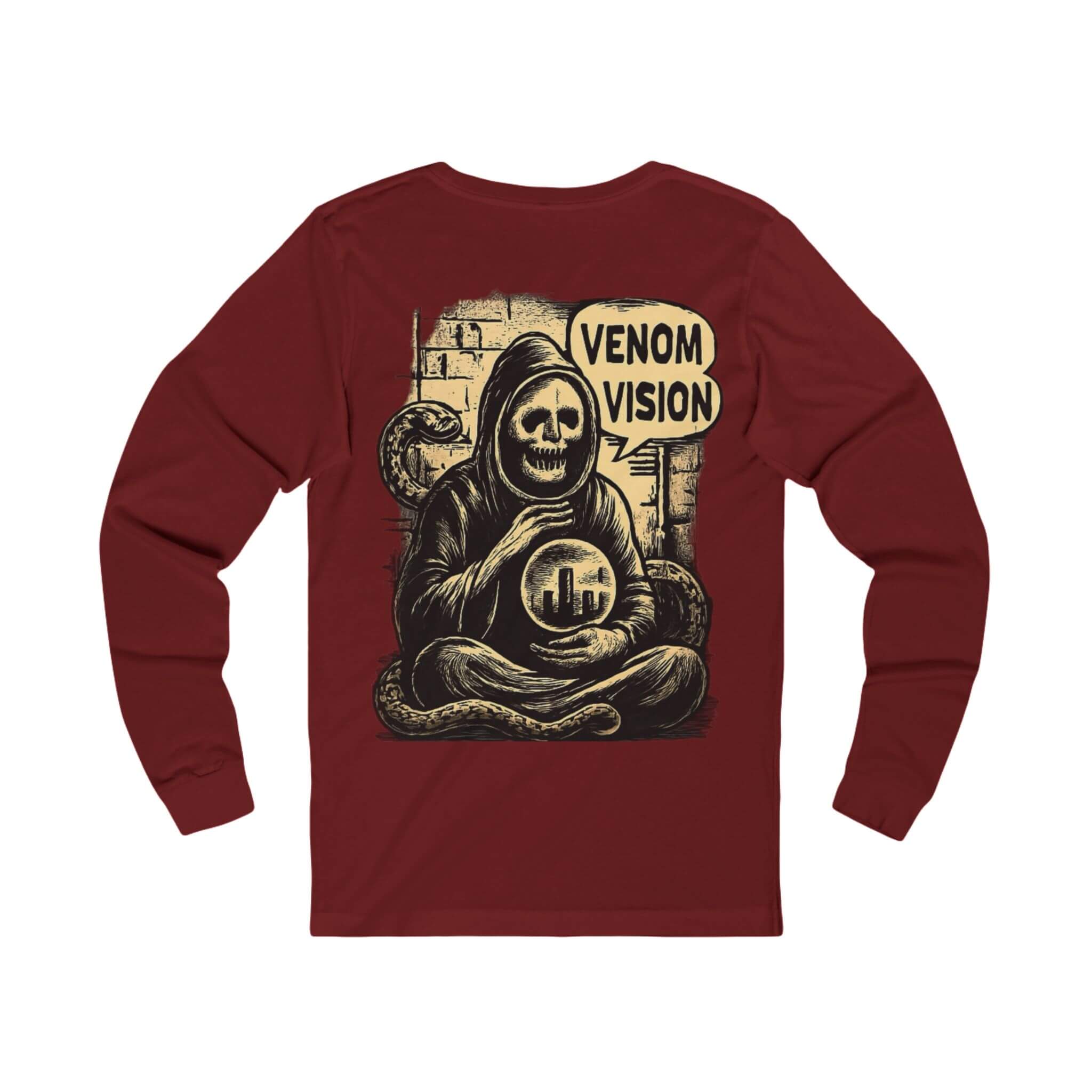 Cardinal COMIGO CLOTHING CO. Serpent Oracle longsleeve with a mystical serpent graphic on the back.