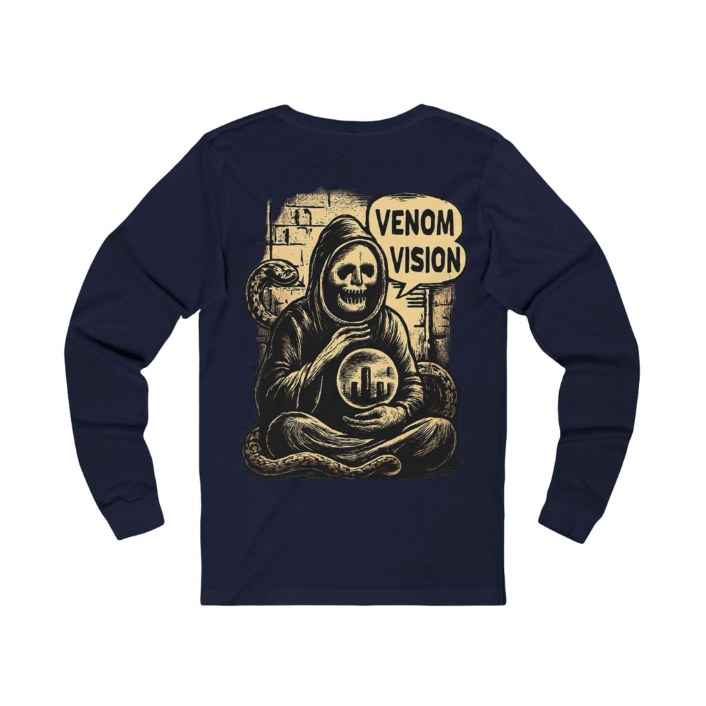 Navy COMIGO CLOTHING CO. Serpent Oracle longsleeve with a mystical serpent graphic on the back.