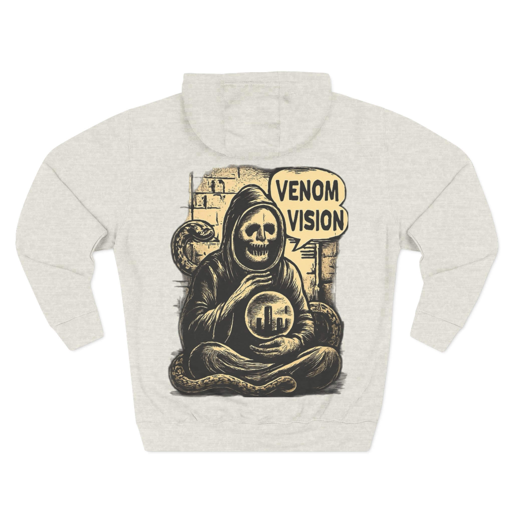 Oatmeal Heather COMIGO CLOTHING CO. Serpent Oracle hoodie with a mystical serpent graphic on the back.