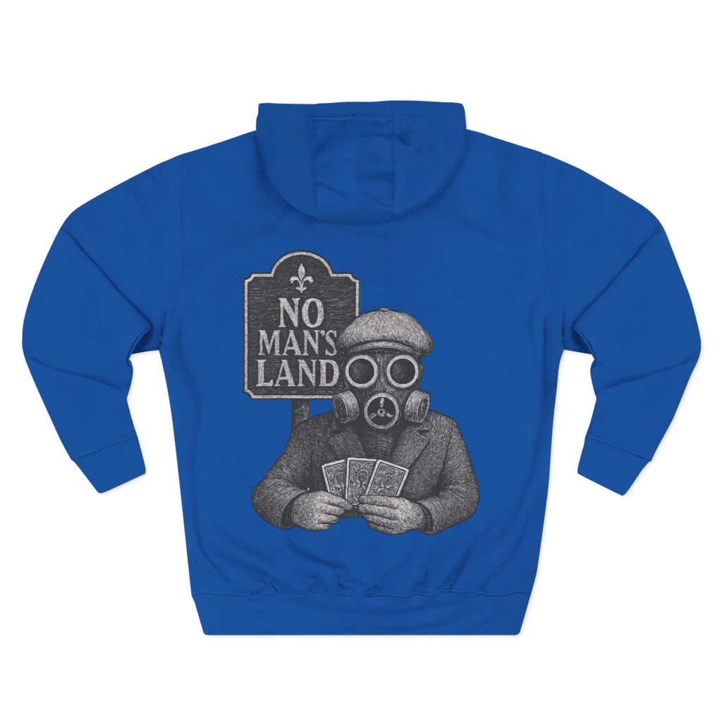 Royal Blue COMIGO CLOTHING CO. Alchemist of Cards hoodie with an alchemist of cards graphic on the back.