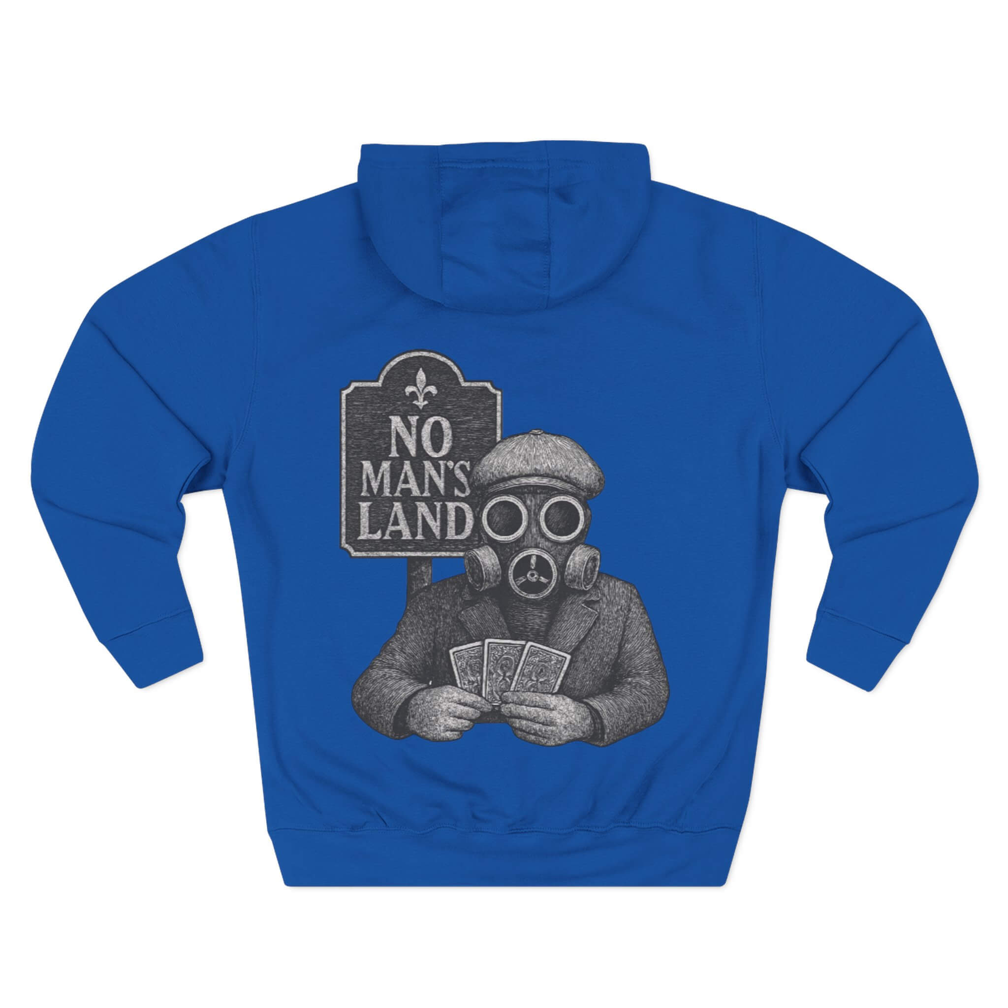 Royal Blue COMIGO CLOTHING CO. Alchemist of Cards hoodie with an alchemist of cards graphic on the back.