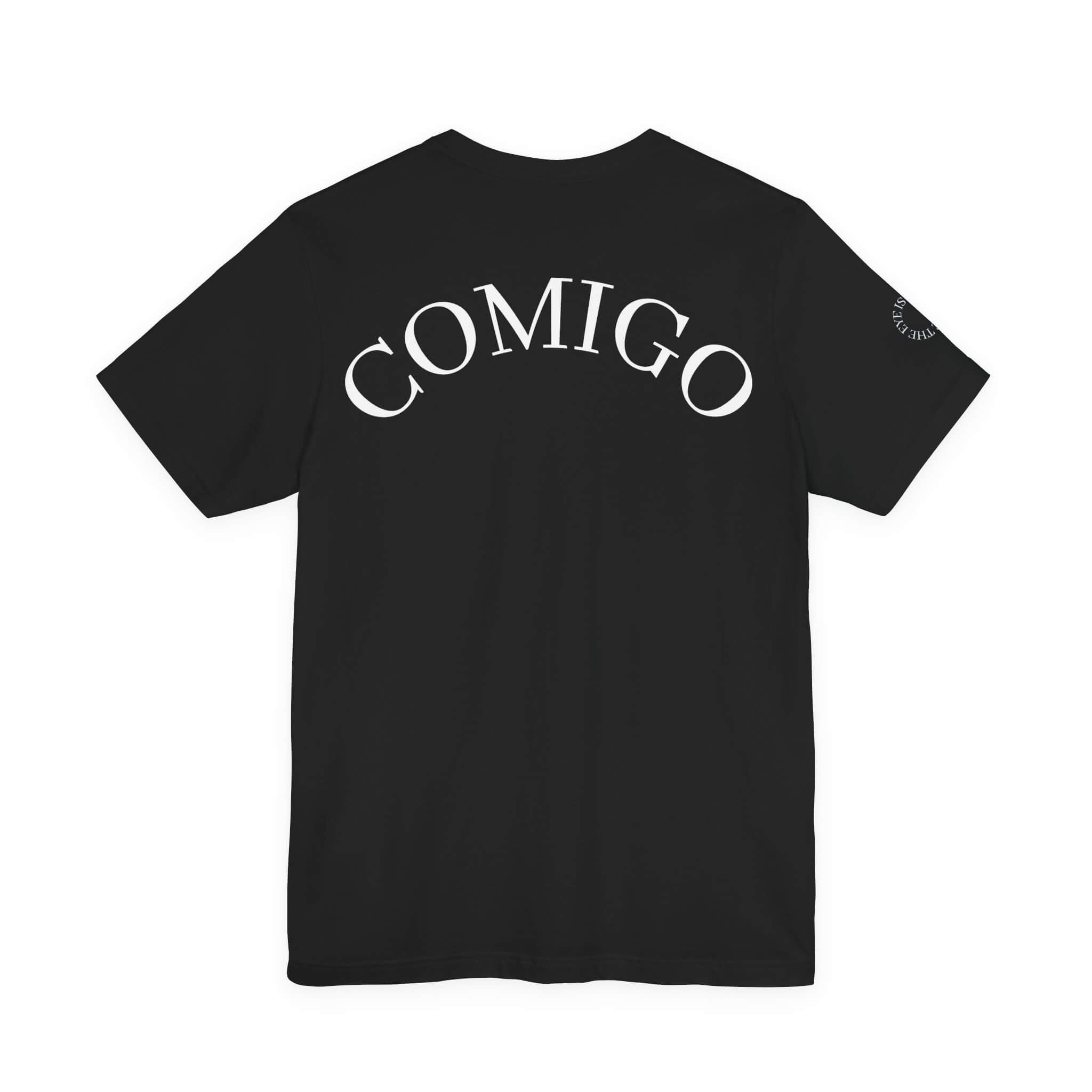 Black COMIGO CLOTHING CO. Shelleton Plague soft t-shirt with "comigo" writing on the back.
