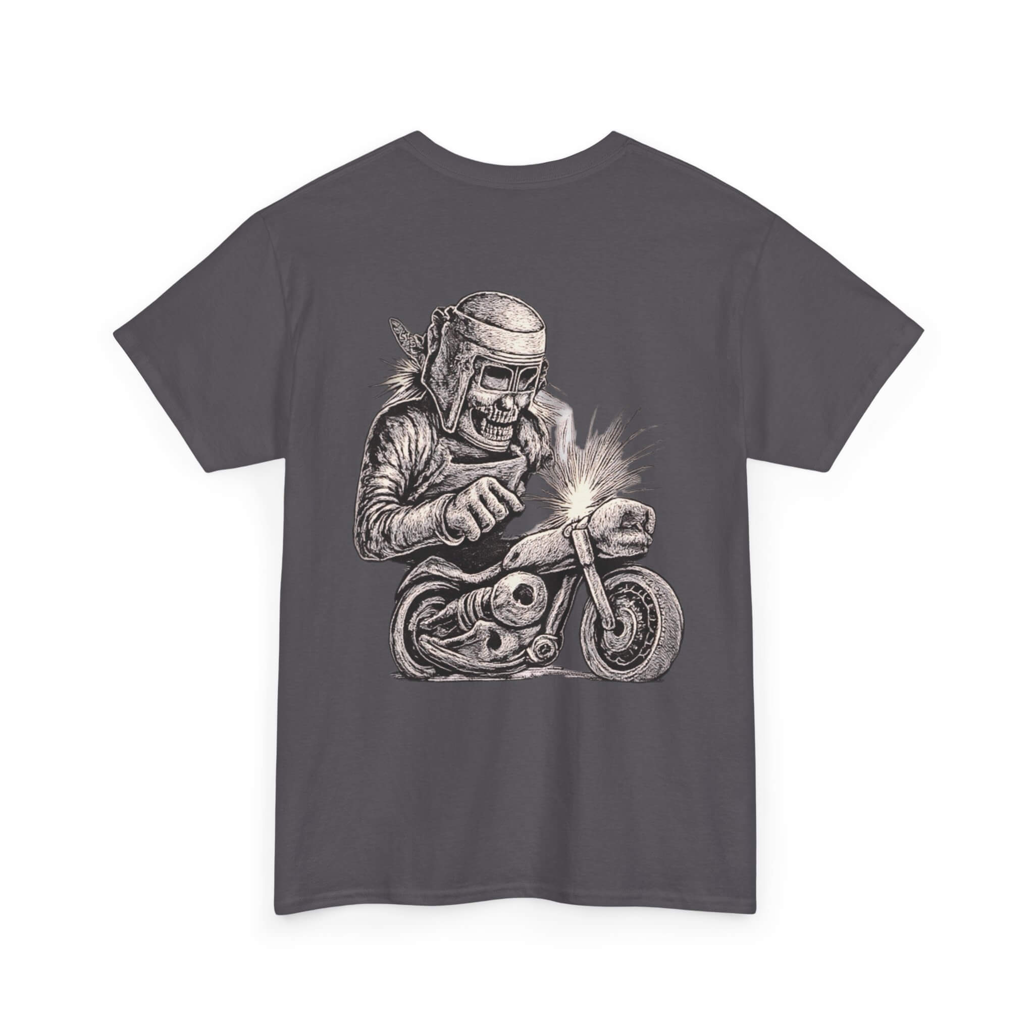 Charcoal COMIGO CLOTHING CO. Bone Mechanic t-shirt with a bone mechanic skull graphic on the back.