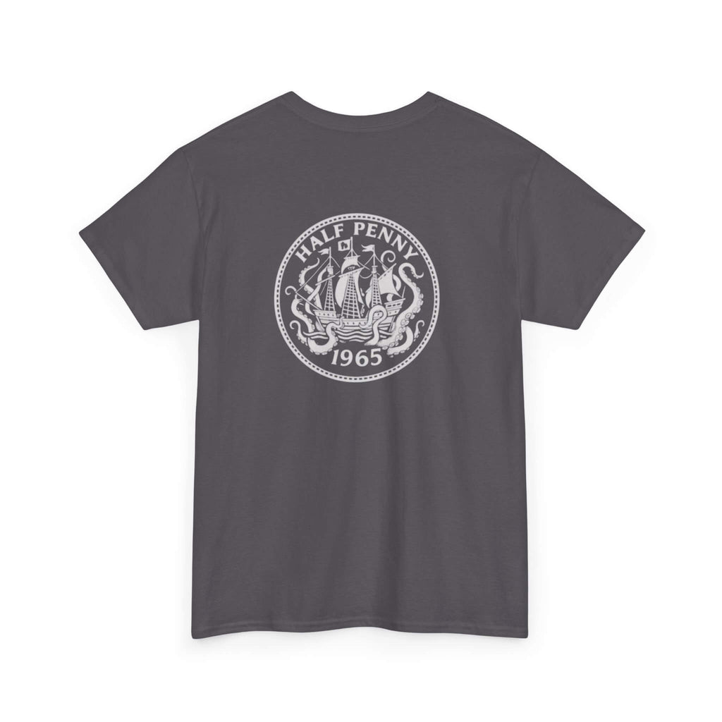 Charcoal COMIGO CLOTHING CO. Krakens Ransom t-shirt with a ship and tentacles graphic on the back






