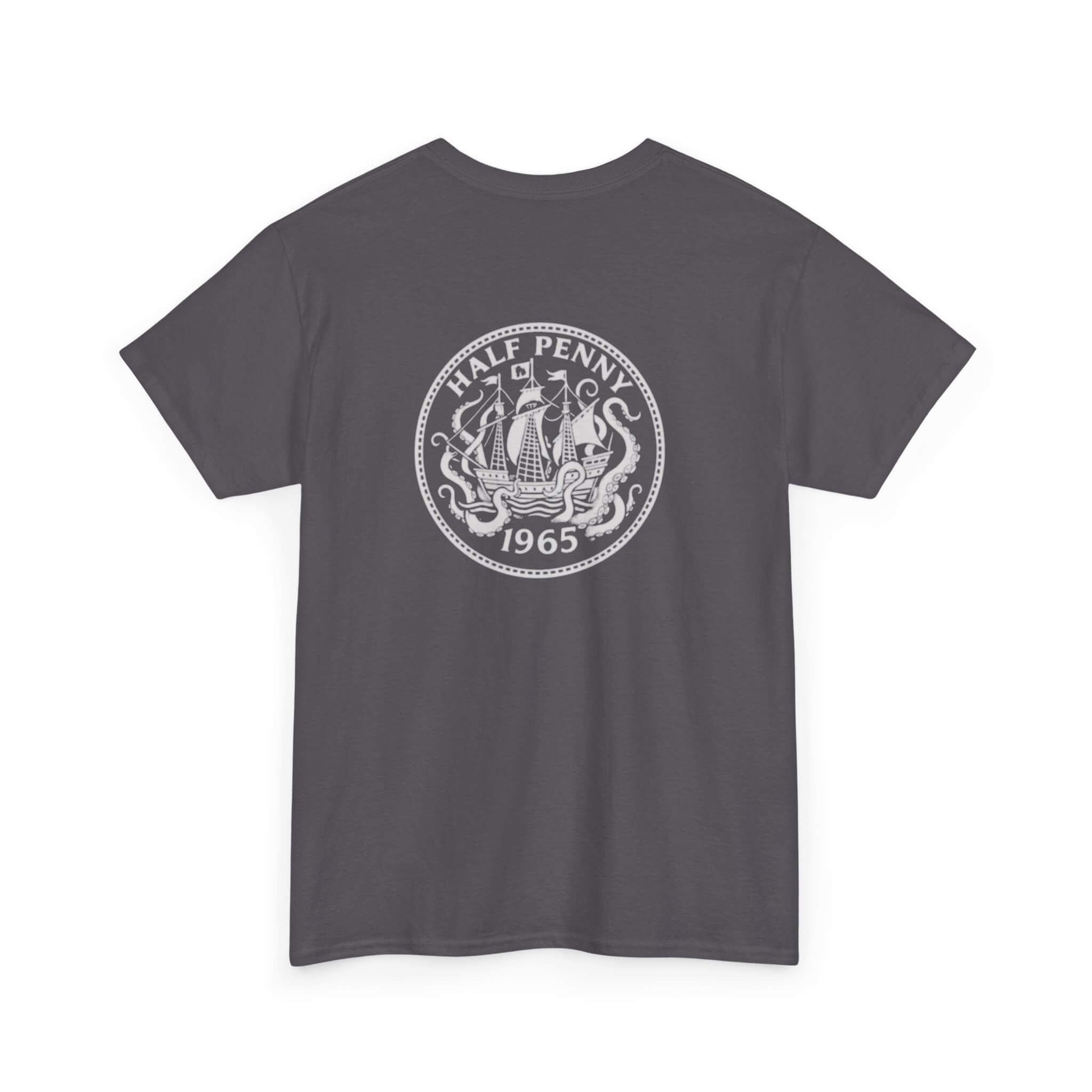 Charcoal COMIGO CLOTHING CO. Krakens Ransom t-shirt with a ship and tentacles graphic on the back






