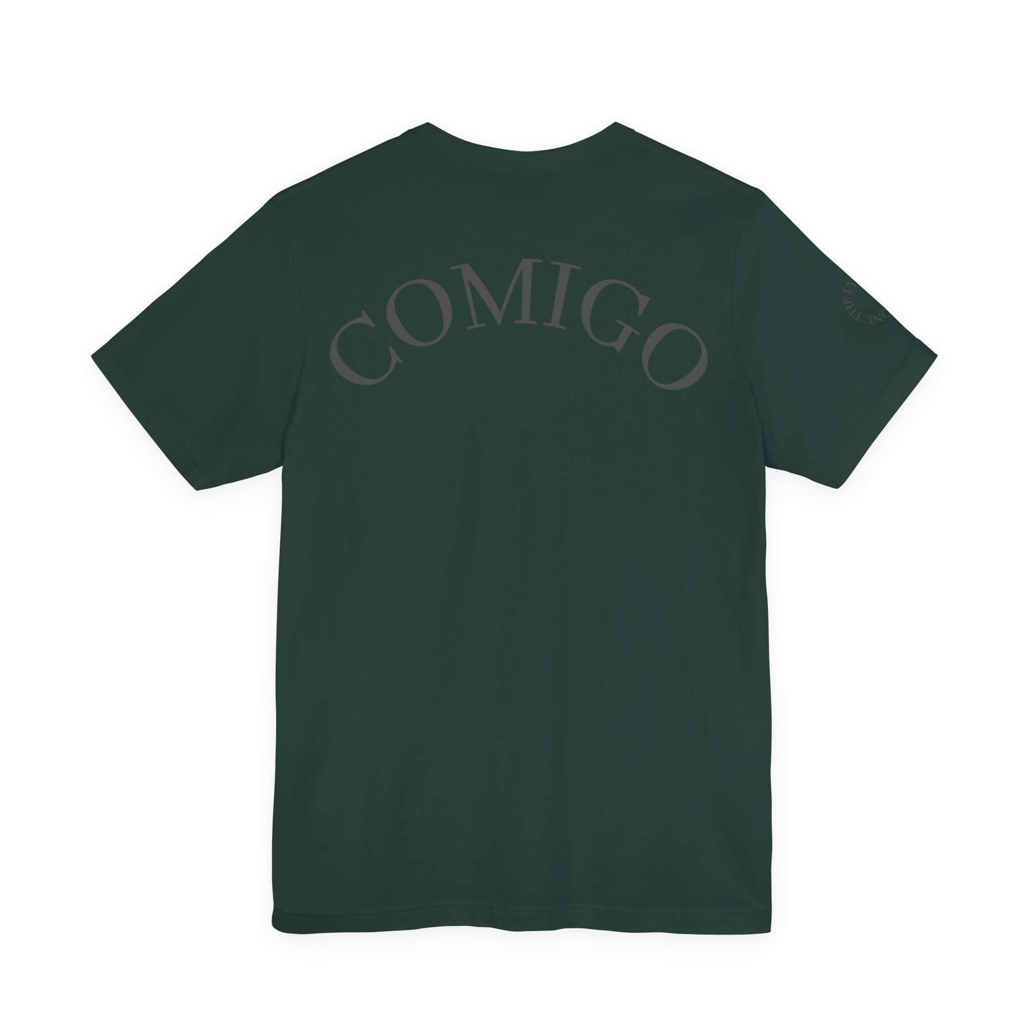 Forest COMIGO CLOTHING CO. Rboss soft t-shirt with "comigo" writing on the back.