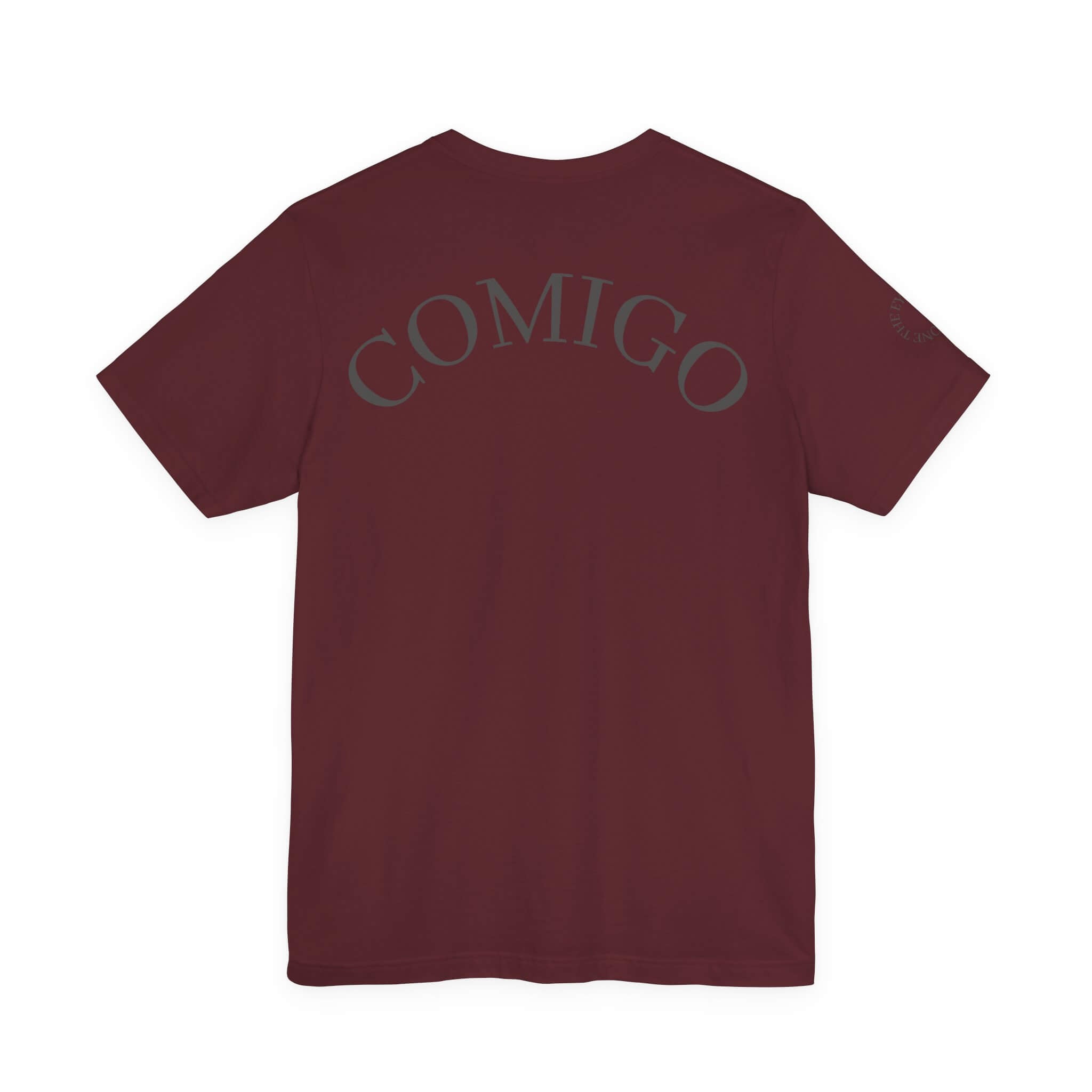Maroon COMIGO CLOTHING CO. Rboss soft t-shirt with "comigo" writing on the back.