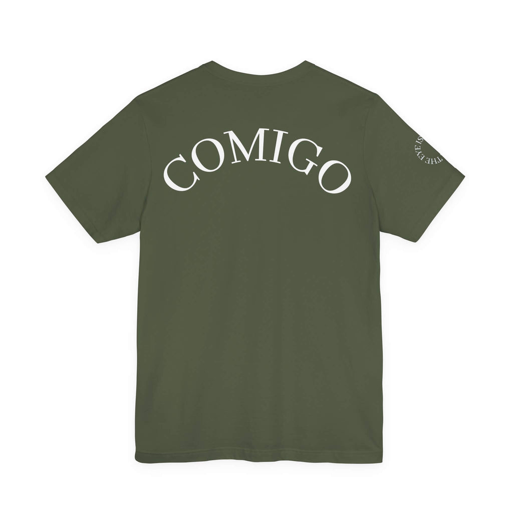 Military Green COMIGO CLOTHING CO. 1ten L1 Jogga soft t-shirt with "comigo" writing on the back.