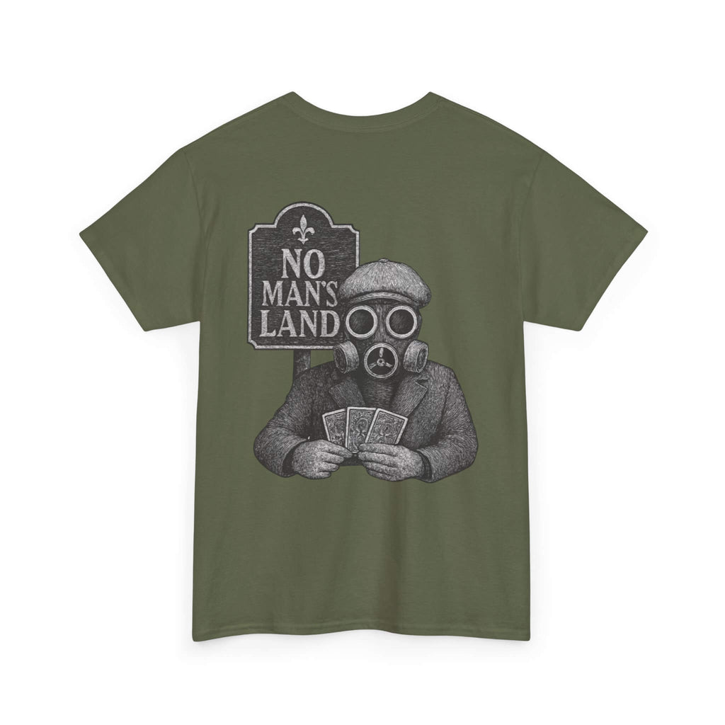 Military Green COMIGO CLOTHING CO. Alchemist of Cards t-shirt with an alchemist of cards graphic on the back.