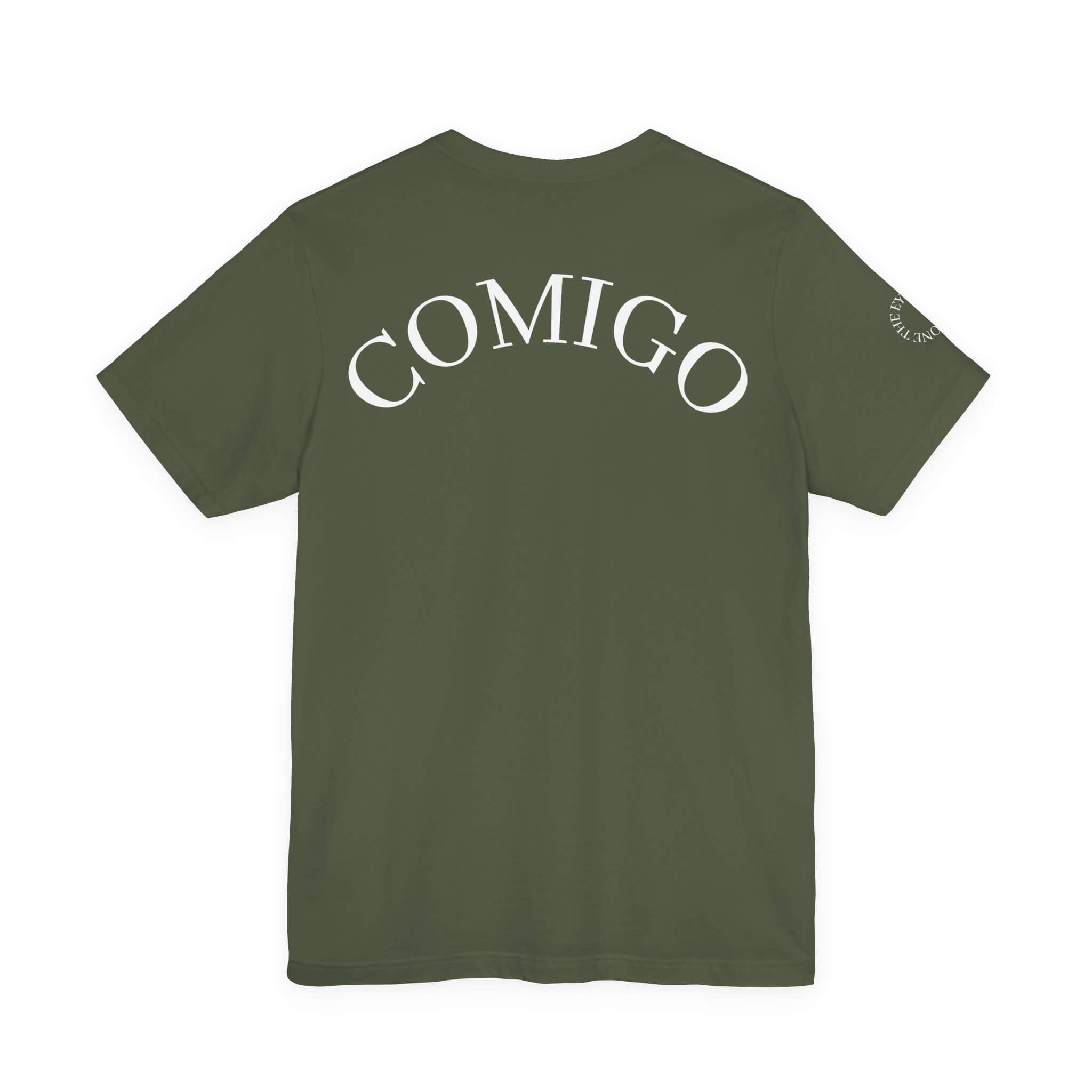Military Green COMIGO CLOTHING CO. Rboss soft t-shirt with "comigo" writing on the back.