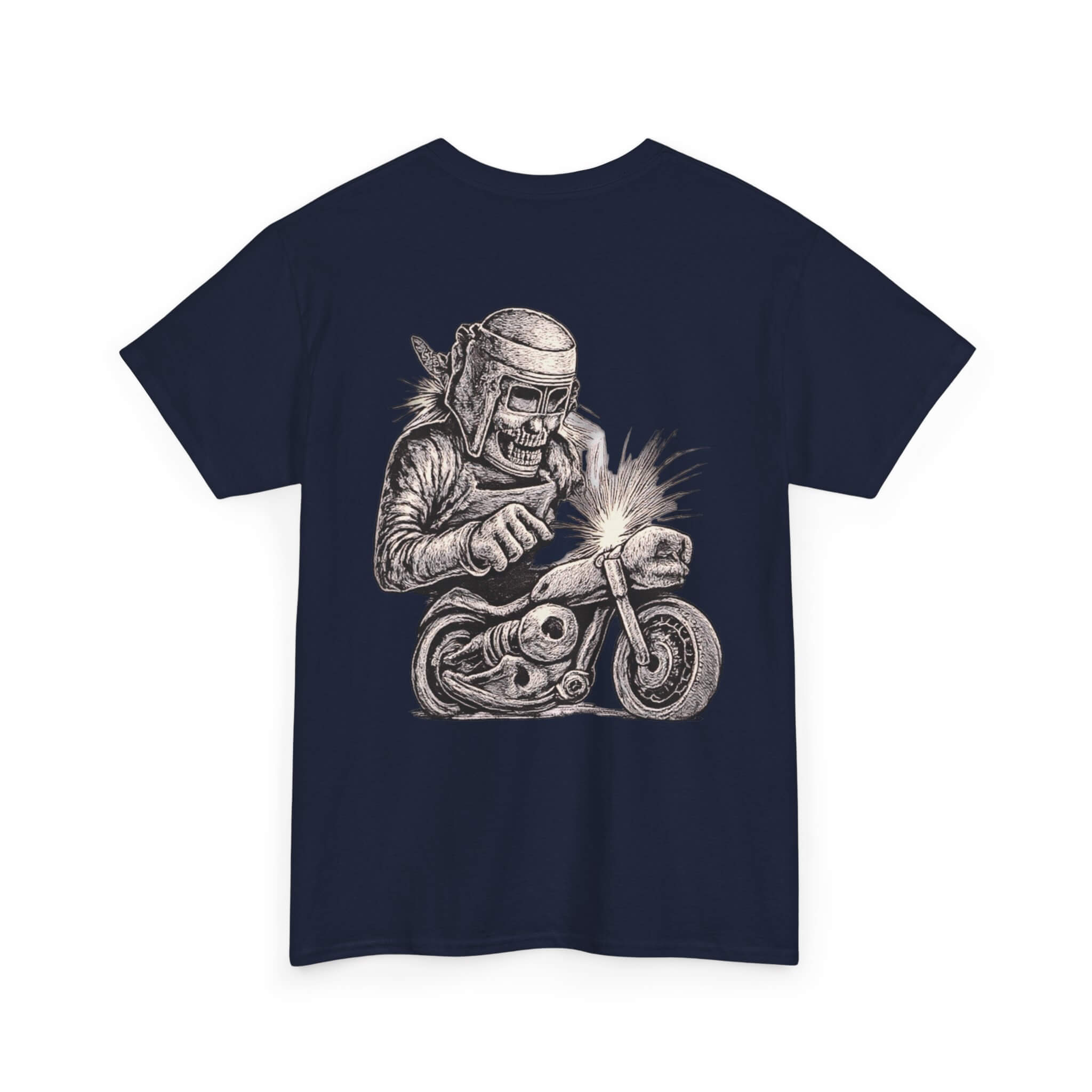 Navy COMIGO CLOTHING CO. Bone Mechanic t-shirt with a bone mechanic skull graphic on the back.