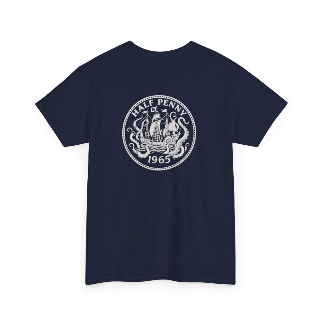 Navy COMIGO CLOTHING CO. Krakens Ransom t-shirt with a ship and tentacles graphic on the back






