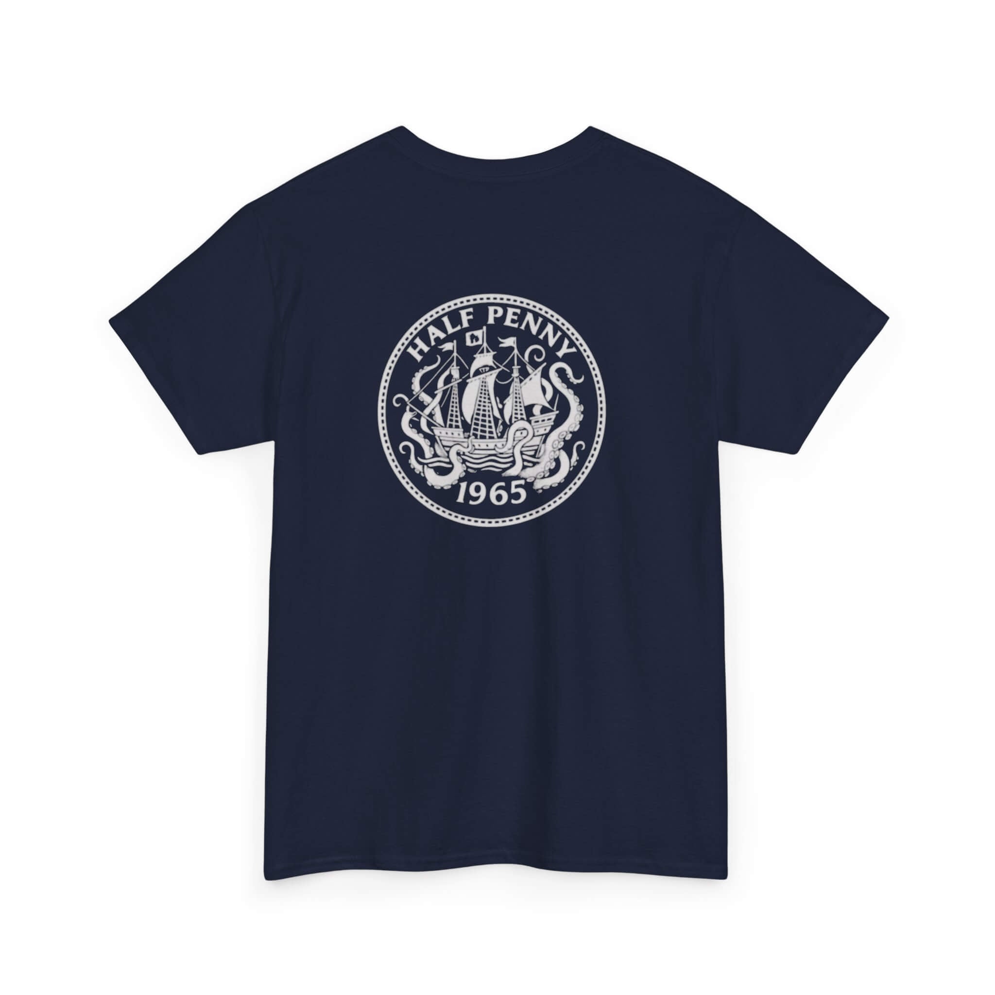 Navy COMIGO CLOTHING CO. Krakens Ransom t-shirt with a ship and tentacles graphic on the back






