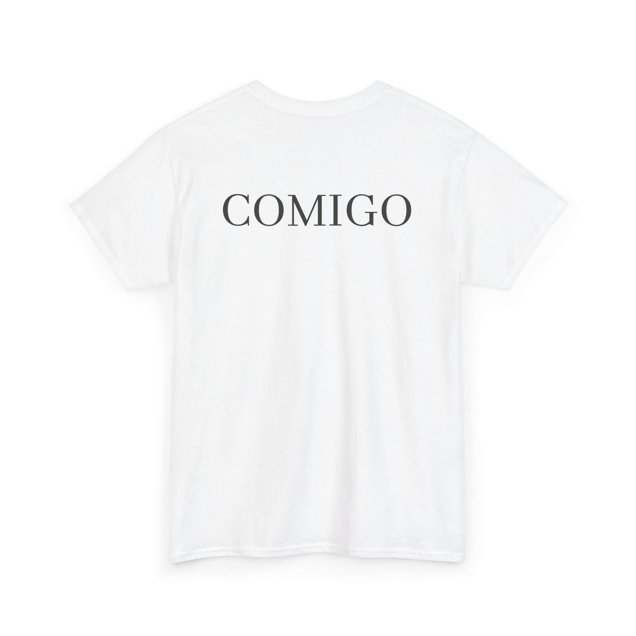 White COMIGO CLOTHING CO. Original Comigo t-shirt with the original Comigo logo on the back.