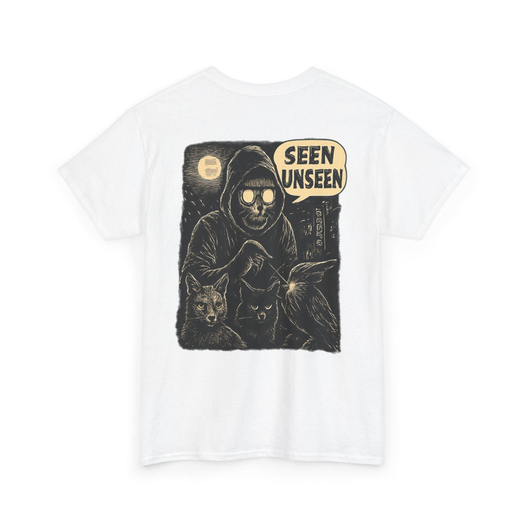 White COMIGO CLOTHING CO. Spirit Watcher t-shirt with a spirit watcher graphic on the back.