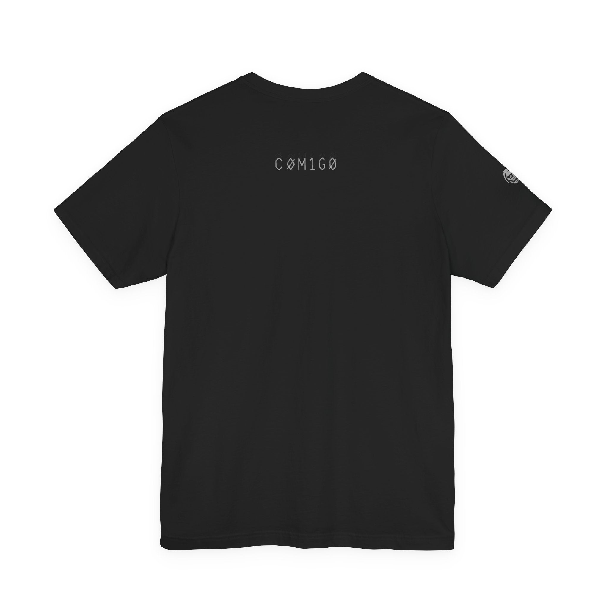 Black t-shirt with 'CóMIGO' text on the back against a white background 1ten l1 | COMIGO CLOTHING CO.