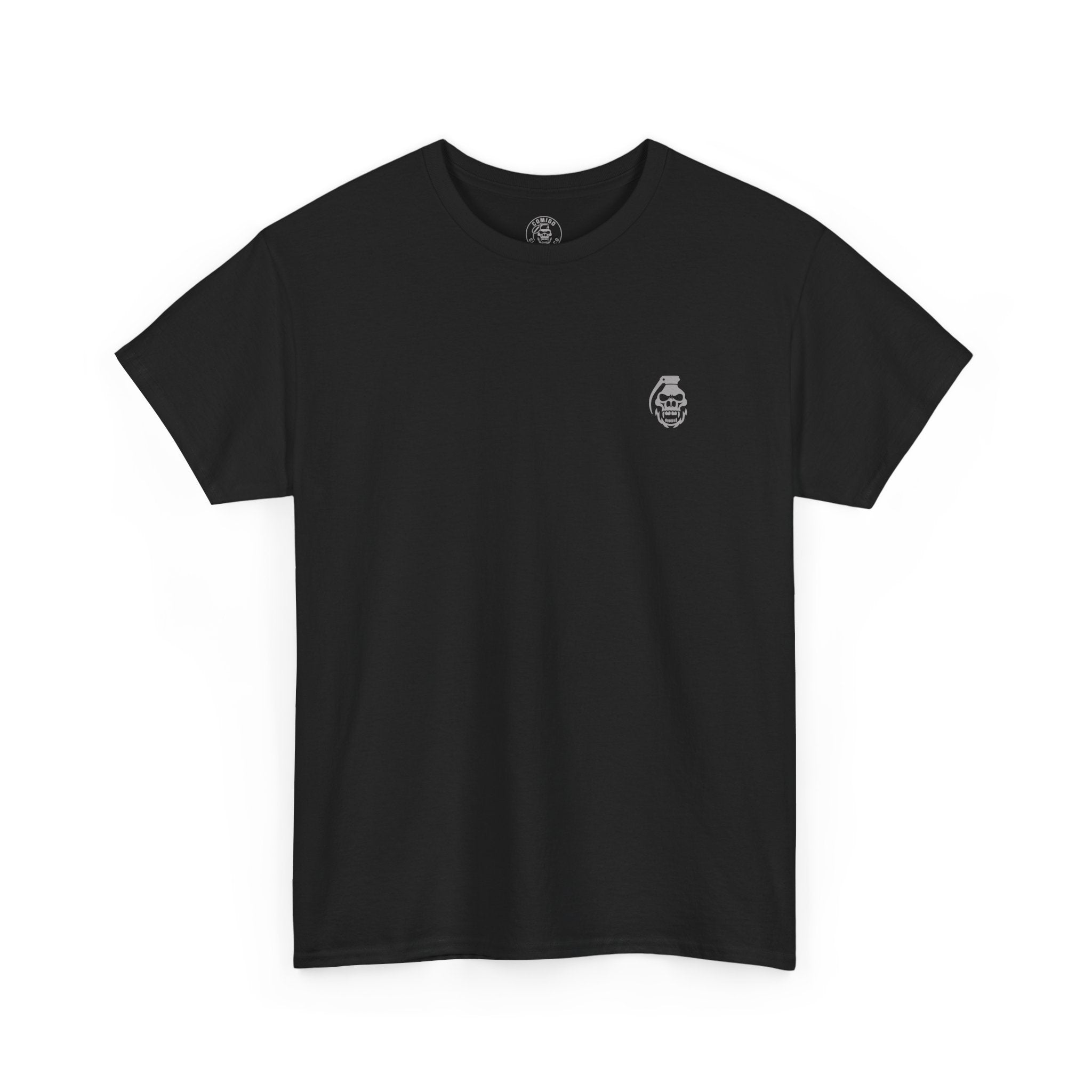 Black t-shirt with a small logo on a white background alchemist of cards | COMIGO CLOTHING CO.