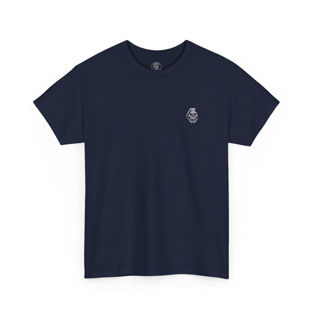 Navy blue t-shirt with a small logo on a white background alchemist of cards | COMIGO CLOTHING CO.