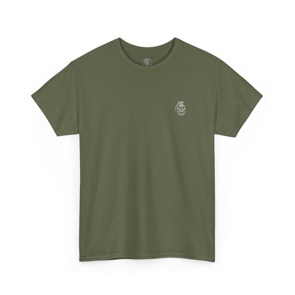 olive Green t-shirt with a small logo on a white background alchemist of cards | COMIGO CLOTHING CO.
