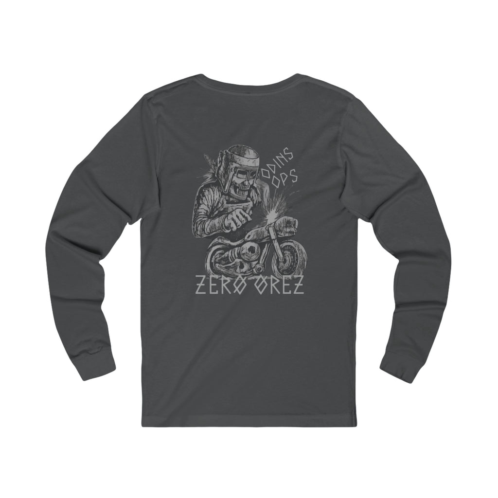 Dark gray long-sleeve shirt with graphic design on a white background bone mechanic | COMIGO CLOTHING CO.