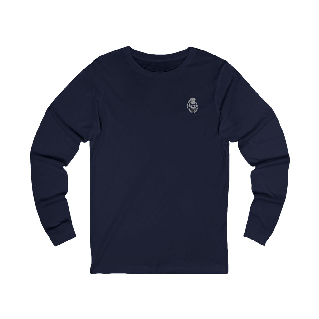 Navy blue long-sleeve shirt with a small logo on the chest against a white background bone mechanic | COMIGO CLOTHING CO.