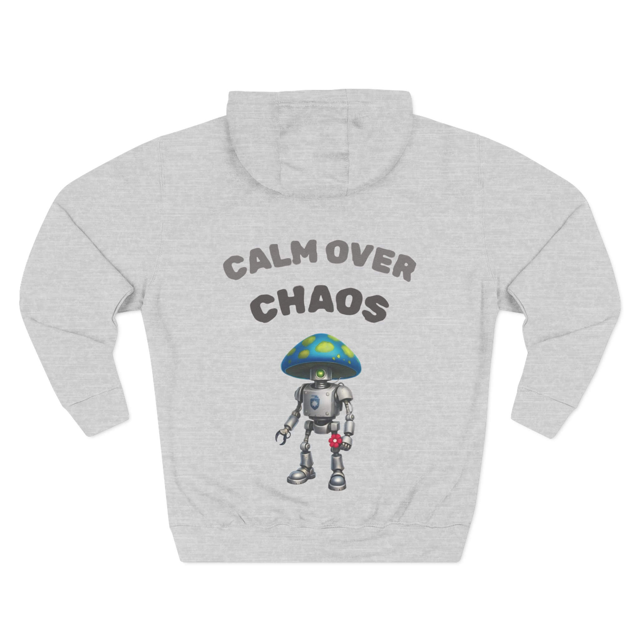 back of calm over chaos hoodie in grey with graphic design | COMIGO CLOTHING CO.