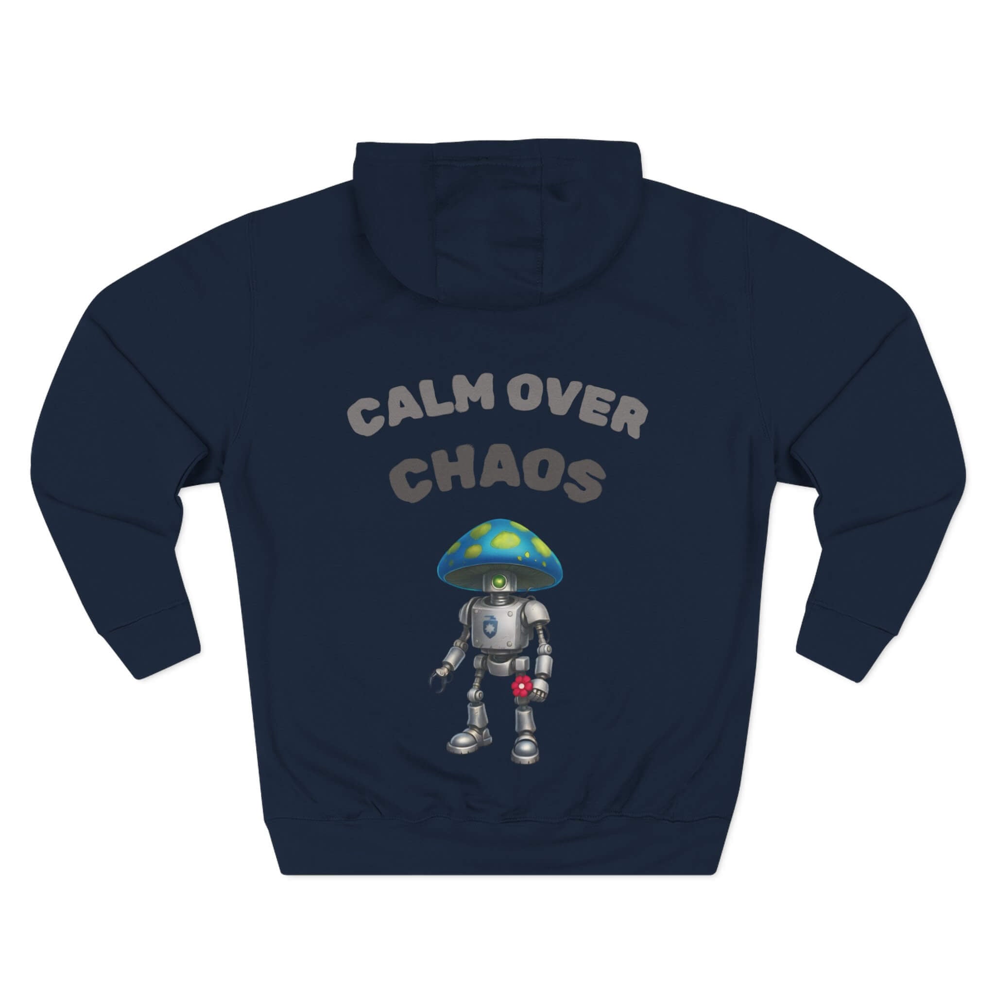 back of calm over chaos hoodie in navy with graphic design rough oggin | COMIGO CLOTHING CO.