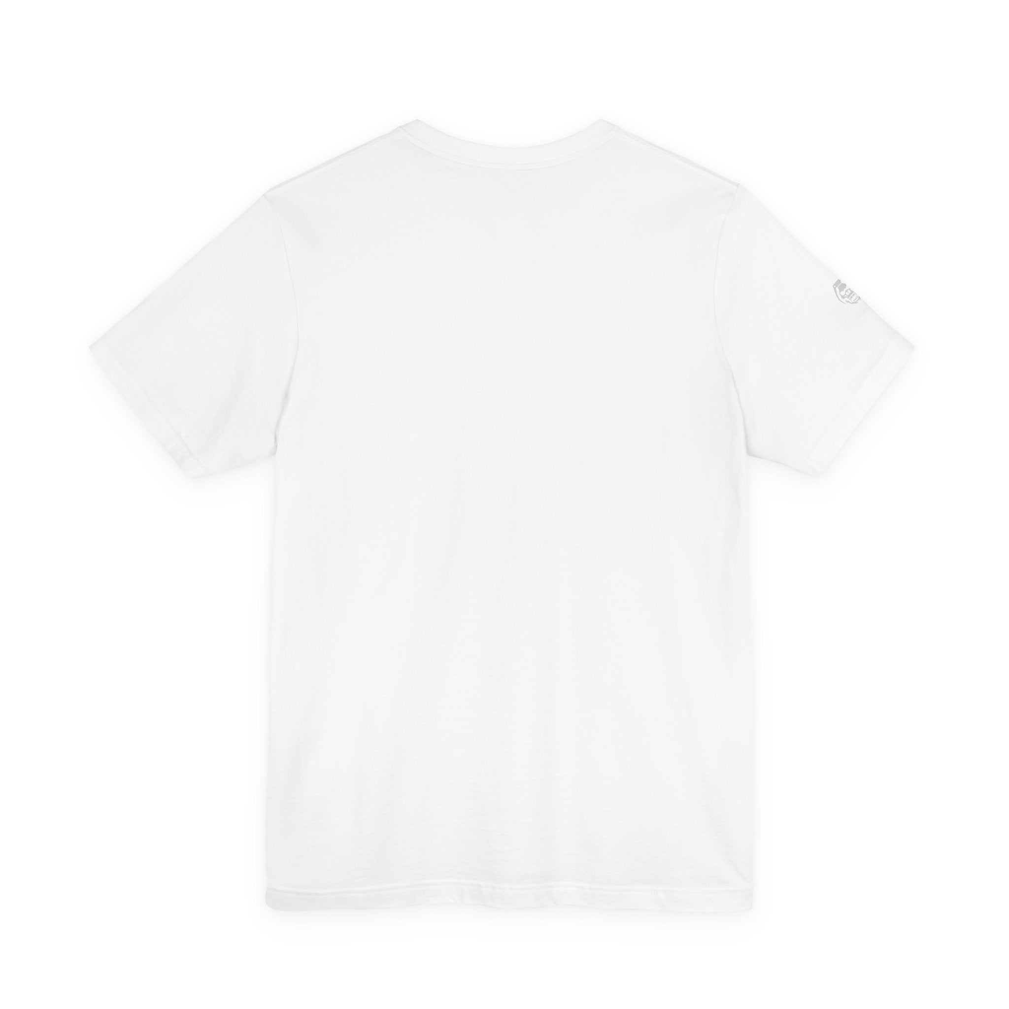 Plain white t-shirt on a light gray background comigo-chances-tee-back-white