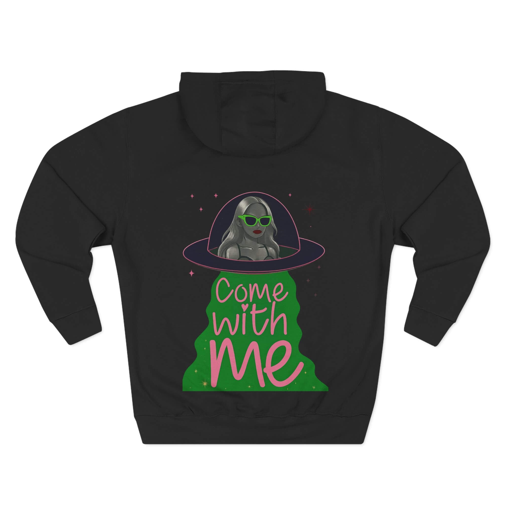 Black hoodie with alien graphic and 'Come with Me' text on a white background lime lite rendezvous | COMIGO CLOTHING CO.