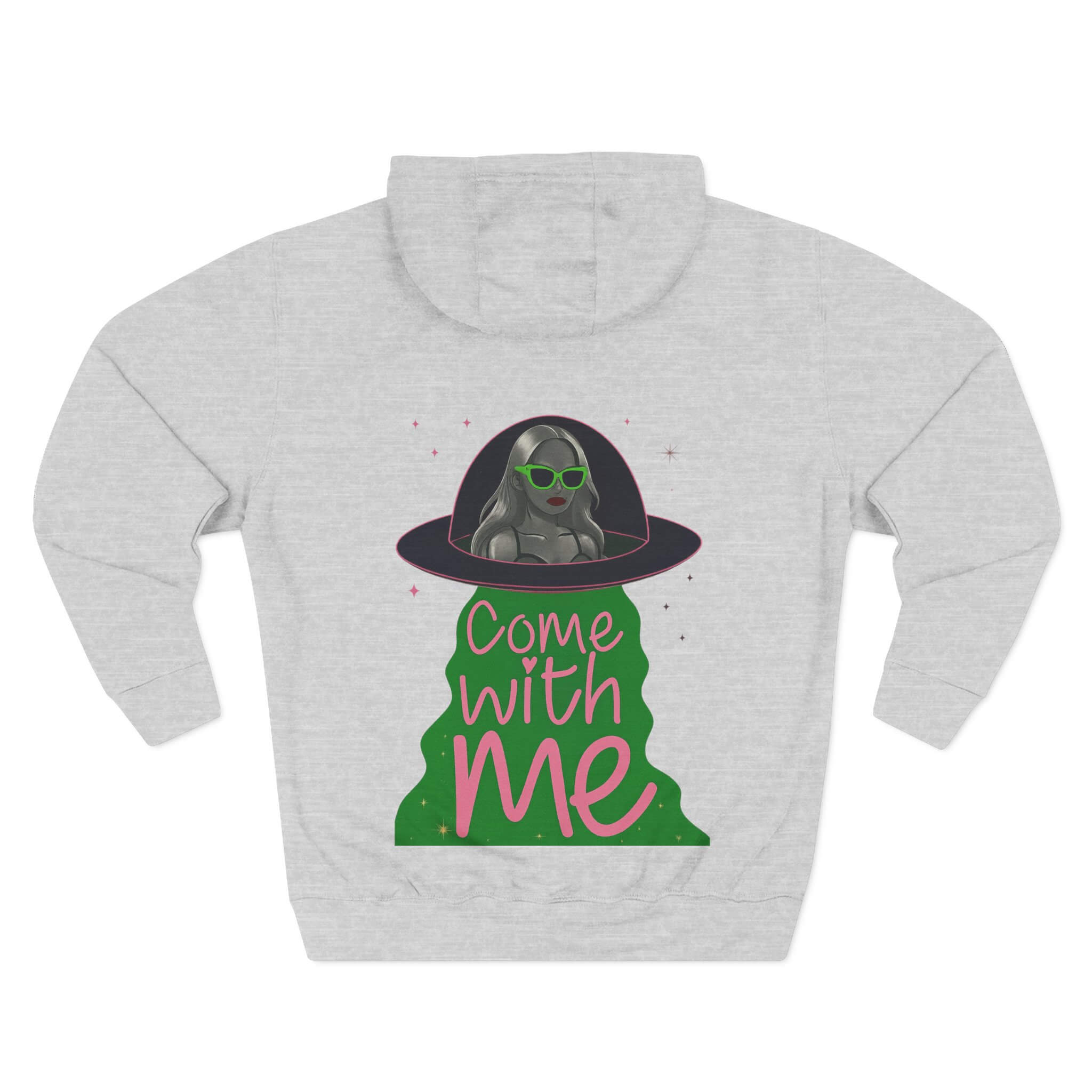 Gray hoodie with alien graphic and 'Come with Me' text on a white background lime lite rendezvous | COMIGO CLOTHING CO.