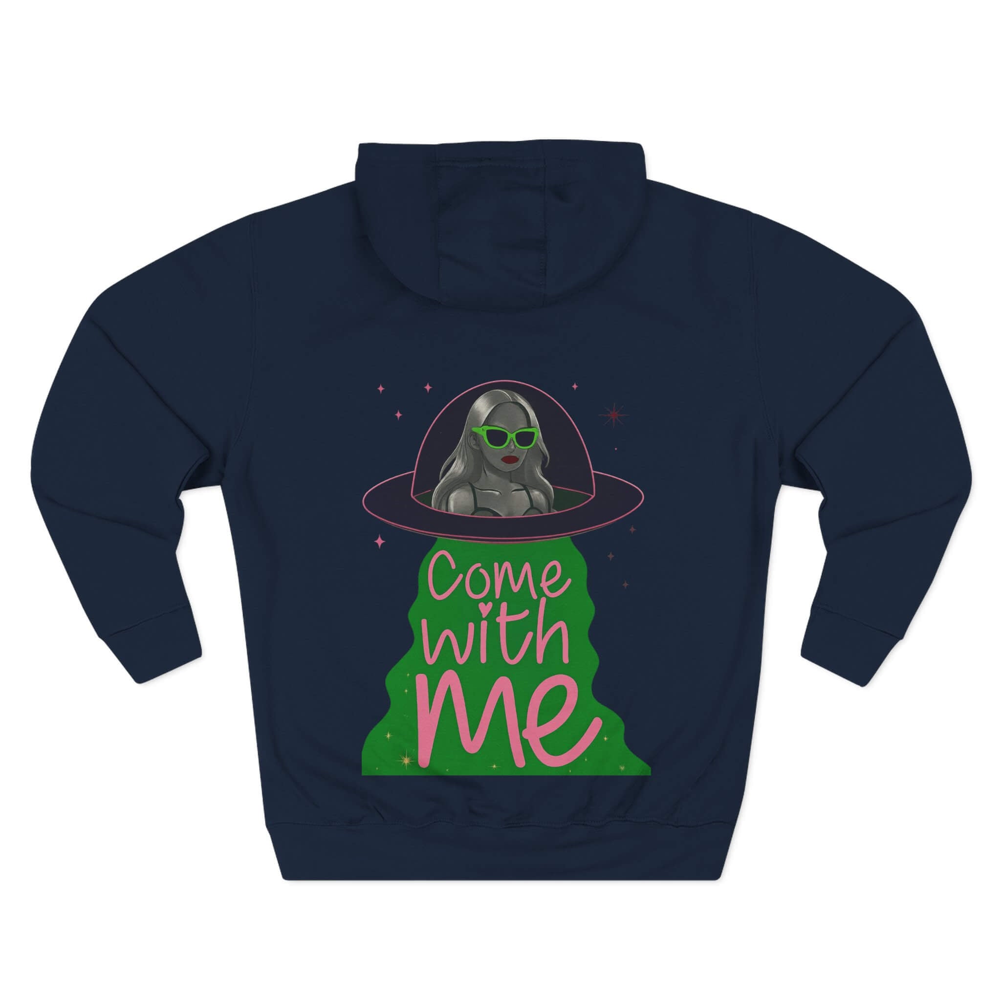 Navy blue hoodie with alien graphic and 'Come with Me' text on a white background lime lite rendezvous | COMIGO CLOTHING CO.
