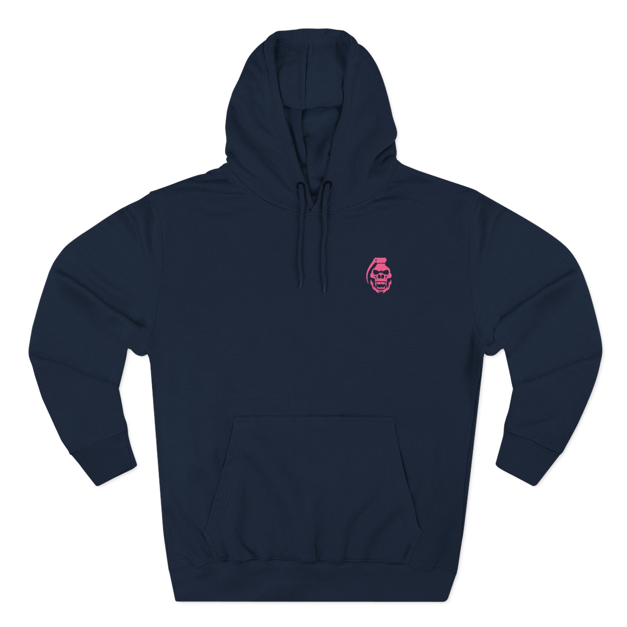 Navy blue hoodie with a pink logo on a white background lime lite rendezvous | COMIGO CLOTHING CO.
