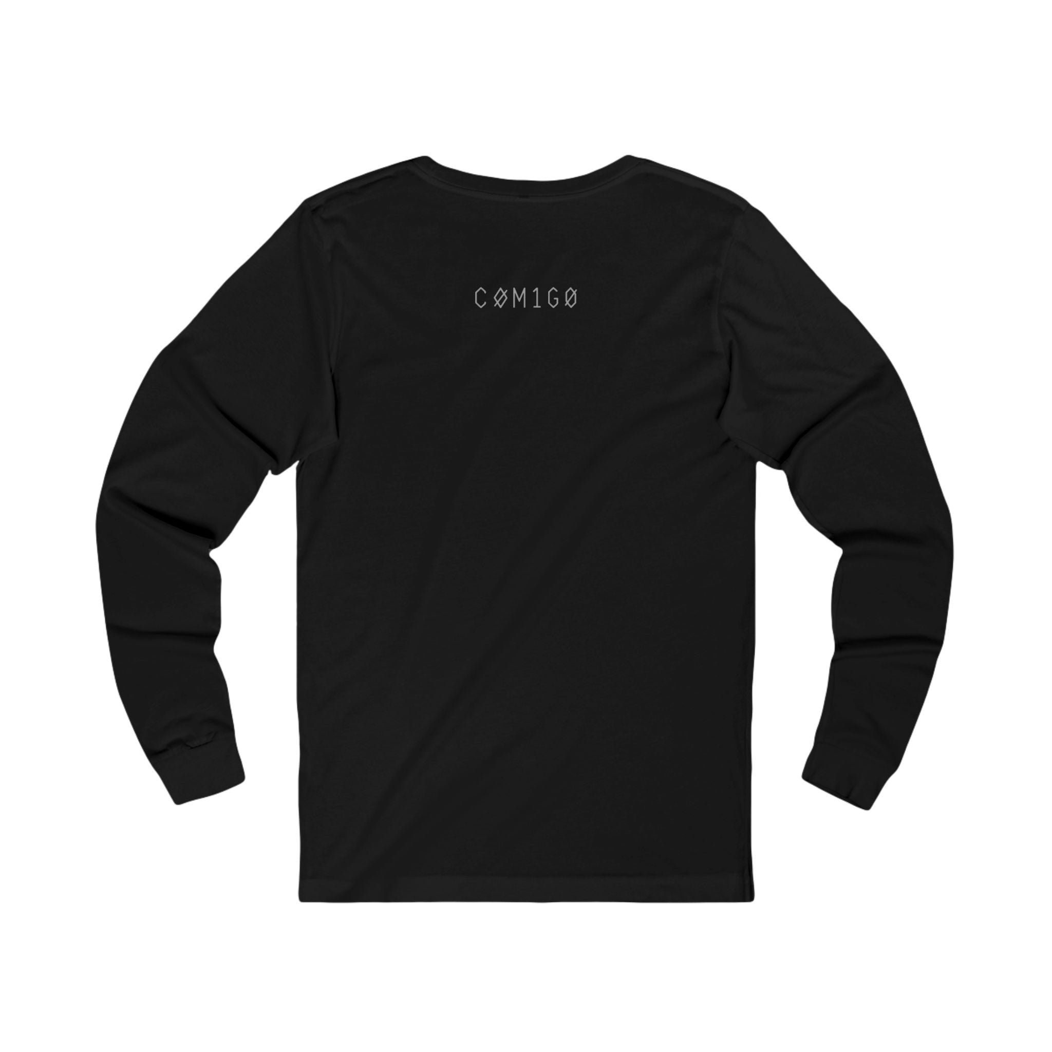 Black long-sleeve shirt with 'COMIGO' logo on a white background original | COMIGO CLOTHING CO.