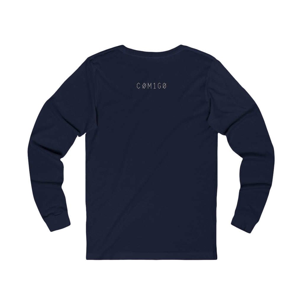 Navy long-sleeve shirt with 'COMIGO' logo on a white background original | COMIGO CLOTHING CO.