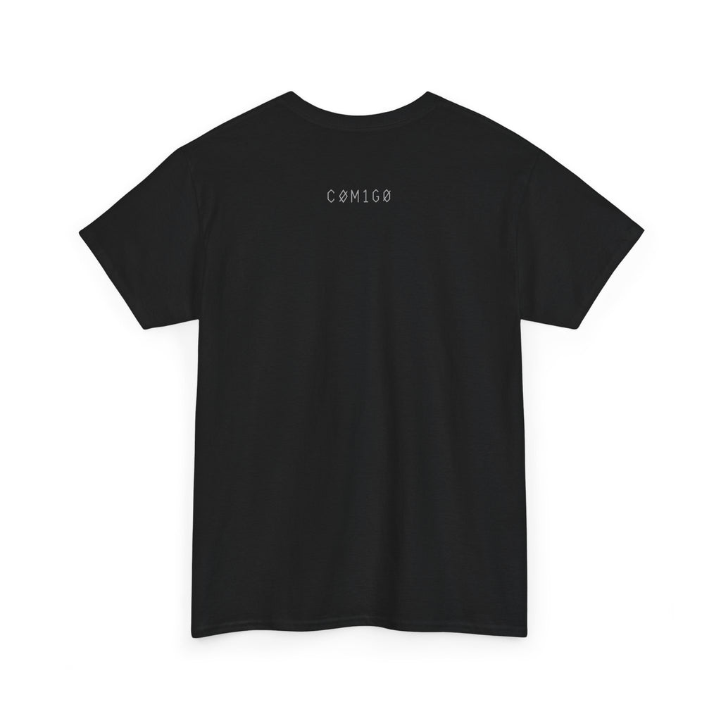 Black t-shirt with 'COMIGO' logo on the back against a white background original | COMIGO CLOTHING CO.