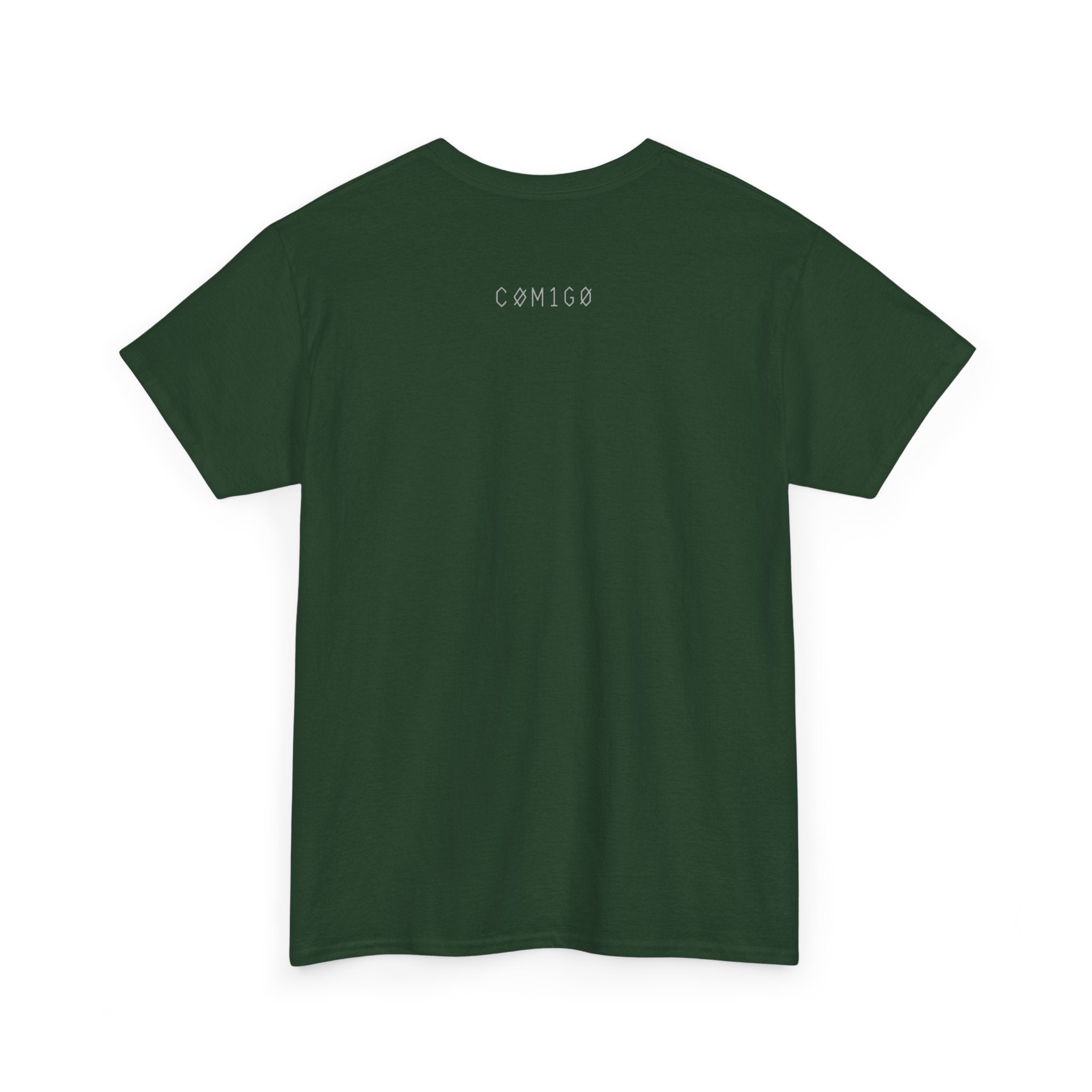 forrest Green t-shirt with 'COMIGO' logo on the back against a white background original | COMIGO CLOTHING CO.