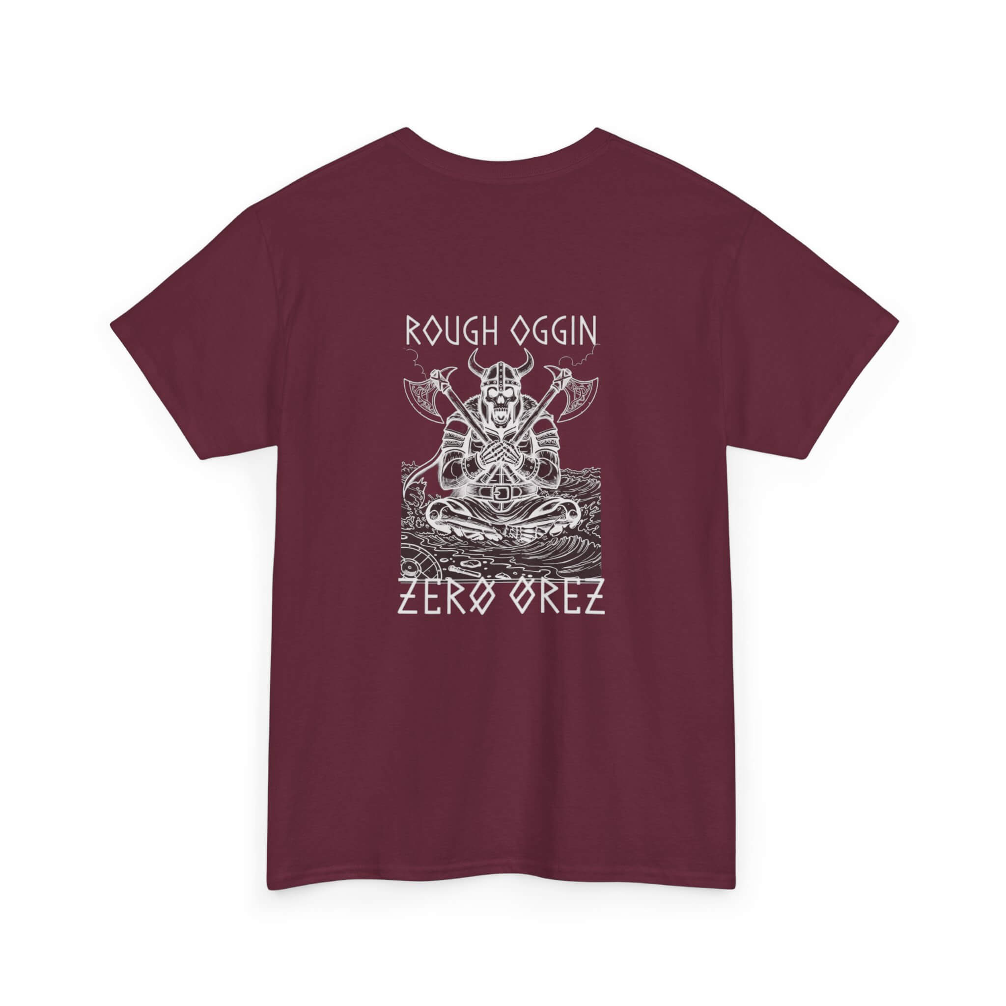 Maroon t-shirt with graphic design and text on a white background rough oggin | COMIGO CLOTHING CO.