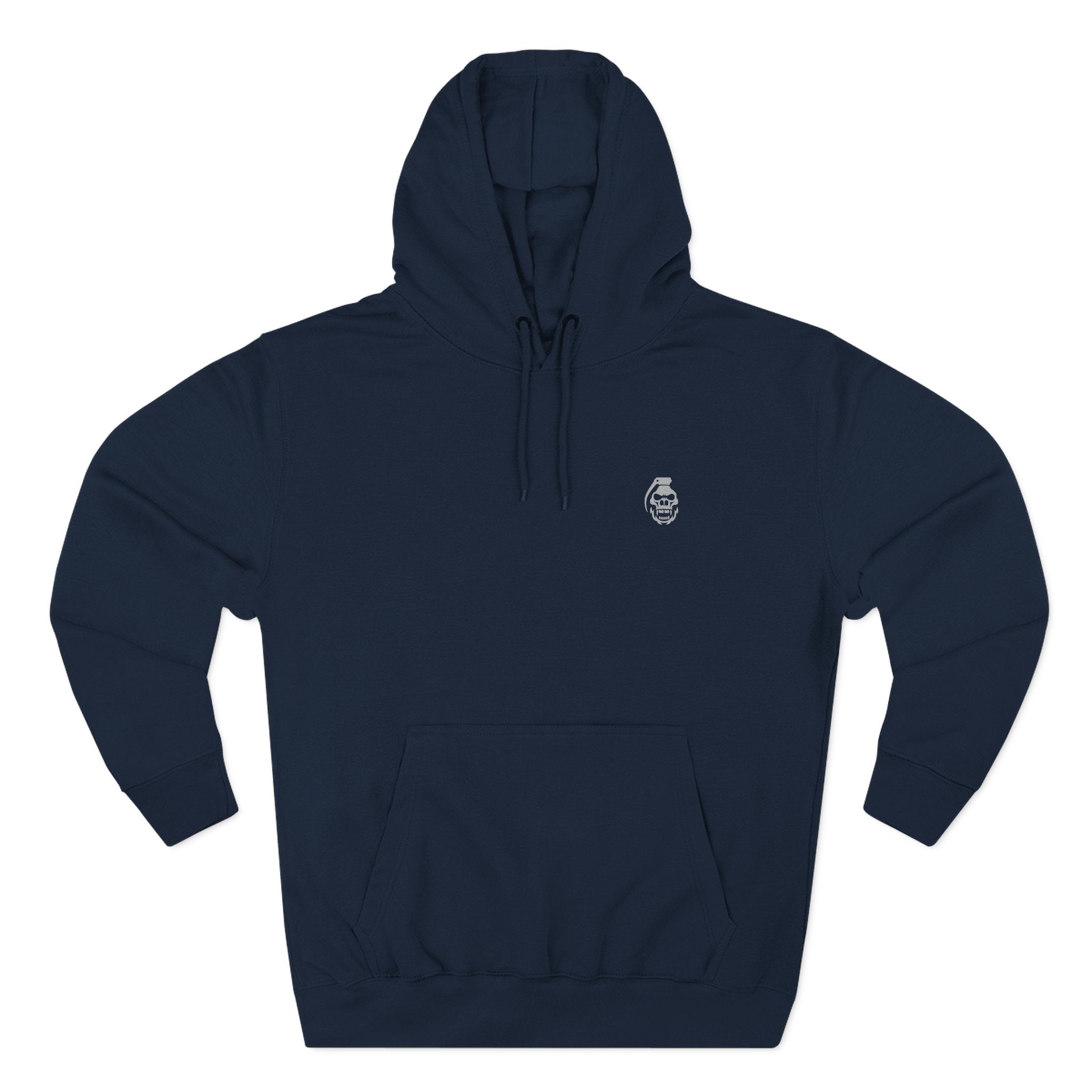 Navy blue hoodie with a small logo on the chest against a white background serpent oracle | COMIGO CLOTHING CO.
