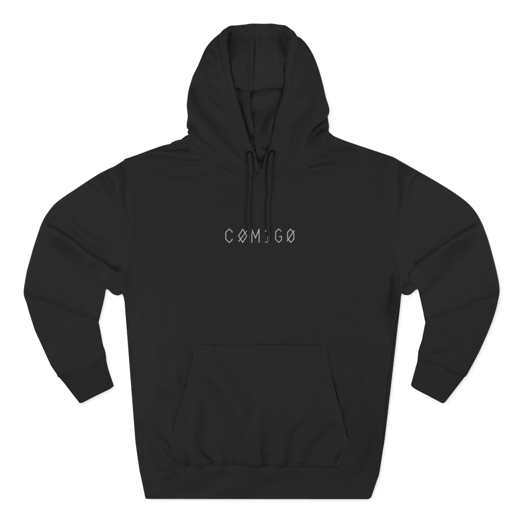 Black hoodie with 'COMIGO' text on a white background spirit watcher |  COMIGO CLOTHING CO.