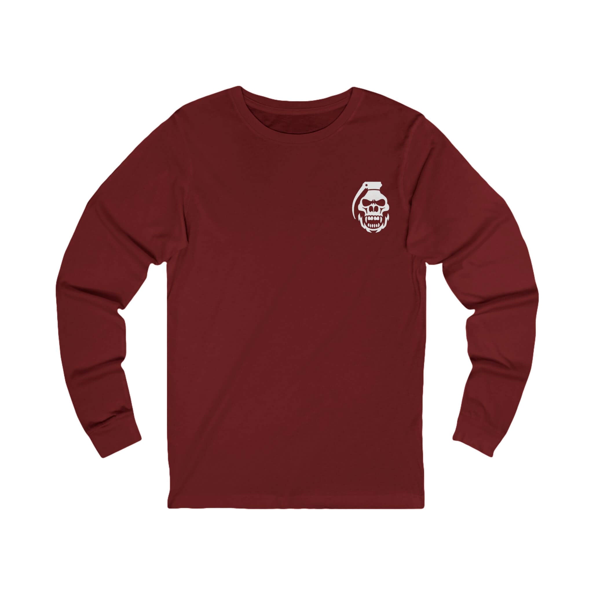 Cardinal COMIGO CLOTHING CO. Original Comigo Logo longsleeve with a comigo skull grenade logo graphic on the front.