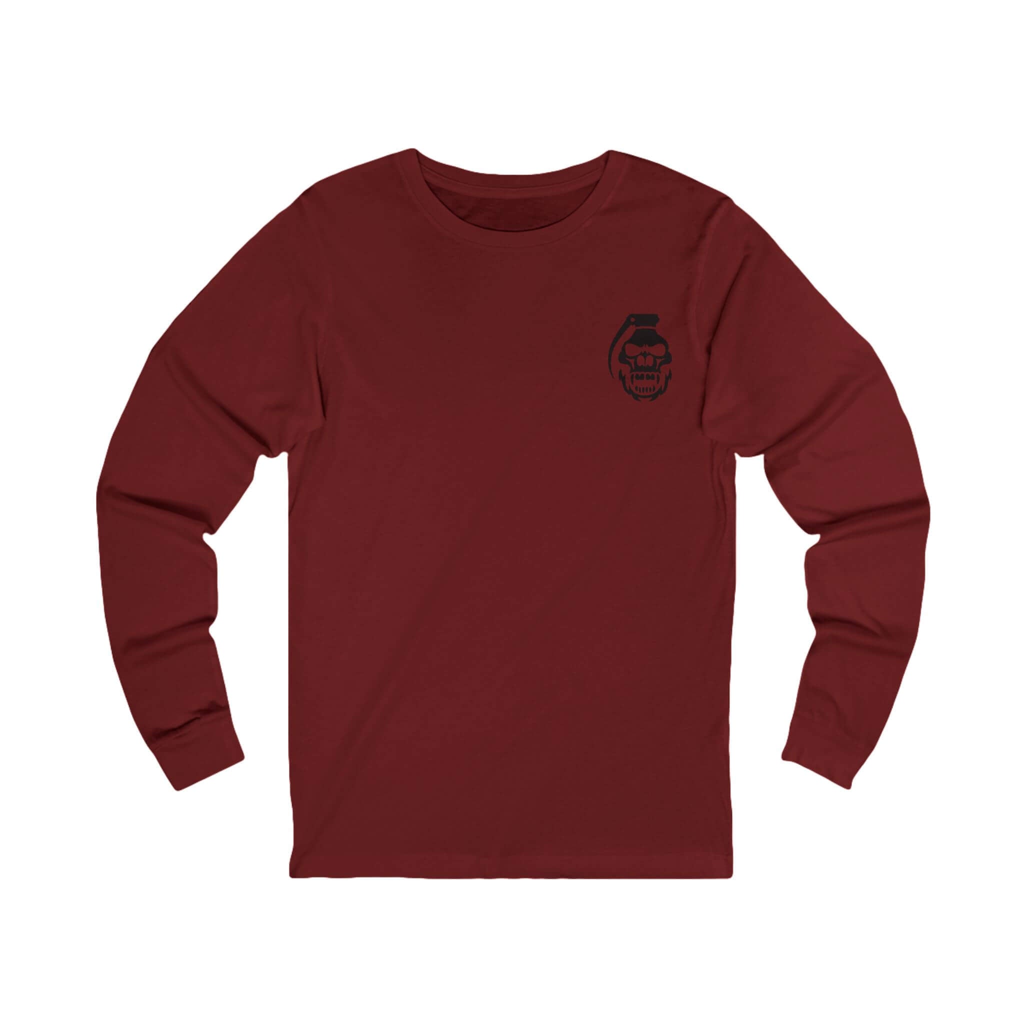 Cardinal COMIGO CLOTHING CO. Serpent Oracle longsleeve with a comigo skull grenade logo graphic on the front.