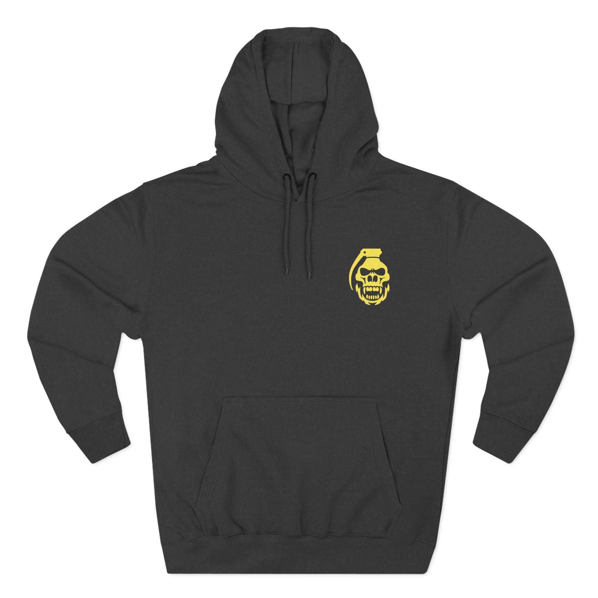Charcoal Heather COMIGO CLOTHING CO. Spirit Watcher hoodie with a comigo skull grenade logo graphic on the front.